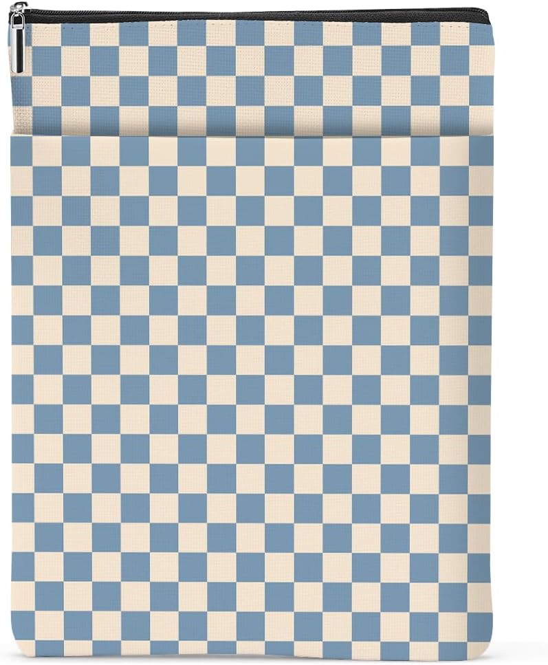 Blue Plaid Book Lovers Gifts Book Sleeve Vintage Checkered Waterproof Book Cover Book Pouch Book Protector with Front Pocket Book Club Christmas Birthday Gifts for Women Girl Reader Book Accessories