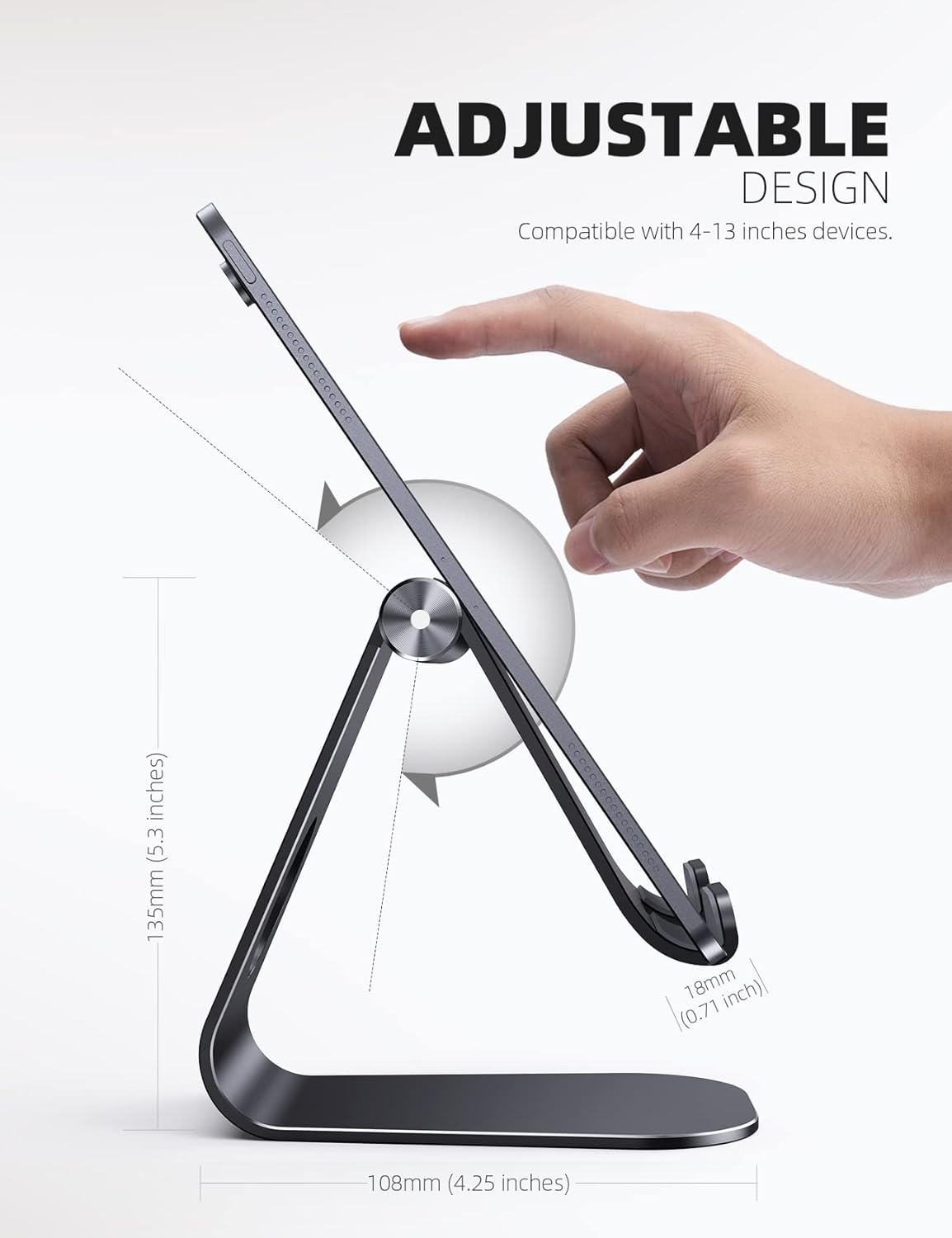 Lamicall Tablet Stand Adjustable, Tablet Stand : Desktop Stands Holder Gifts Compatible with Tablets Such as iPad 2018 Pro 9.7, 10.5, Air Mini 4 3 2, Kindle, iPhone 17 Max, E-Reader (4-13'')- Black