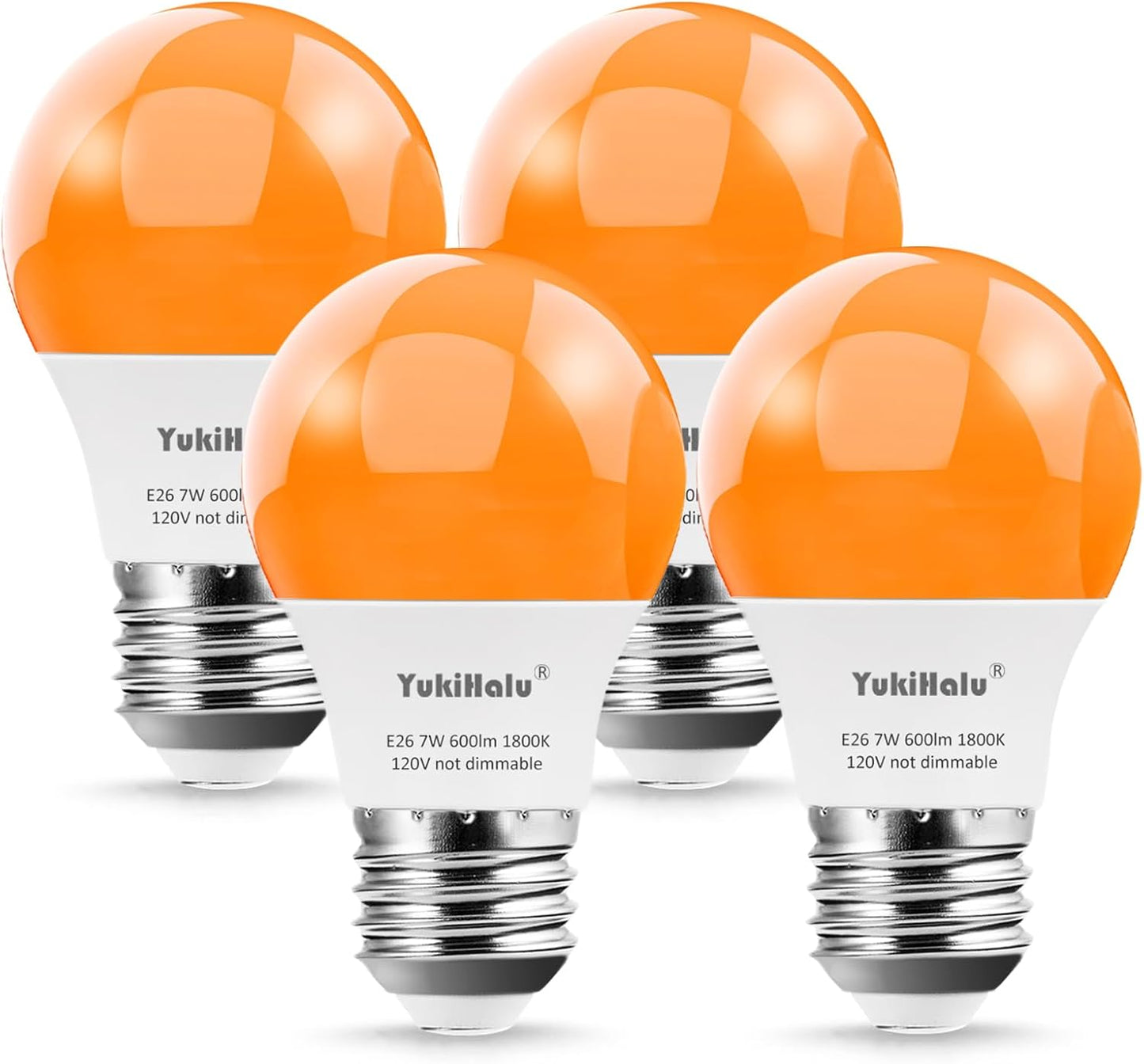 YukiHalu LED Amber Orange Light Bulbs, A15 1800K E26 600Lm, 60W Equivalent Soft Warm Sleep Light Bulbs for Healthy Sleep, Baby Nursery Light, Bedroom Night Light, Not-Dim, 4-Pack
