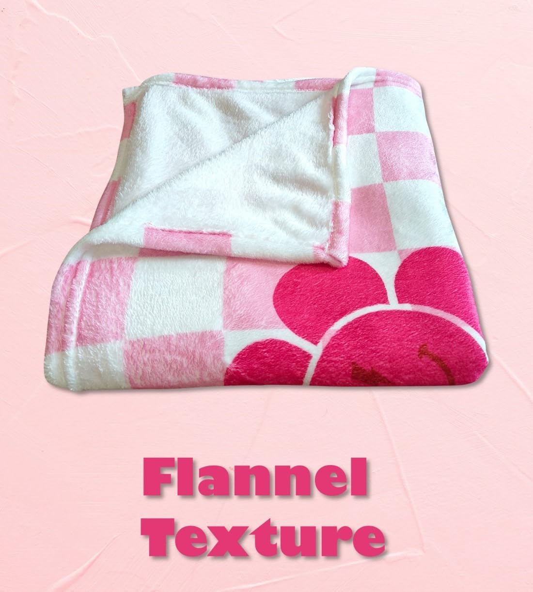 MINI ZOZI Pink Preppy Throw Blanket 50x60 Smiley Face Retro Cute Soft Flannel for Teen Girls Blankets Bedroom Decor Birthday Gifts Pink White Checkered Accessories Stuff