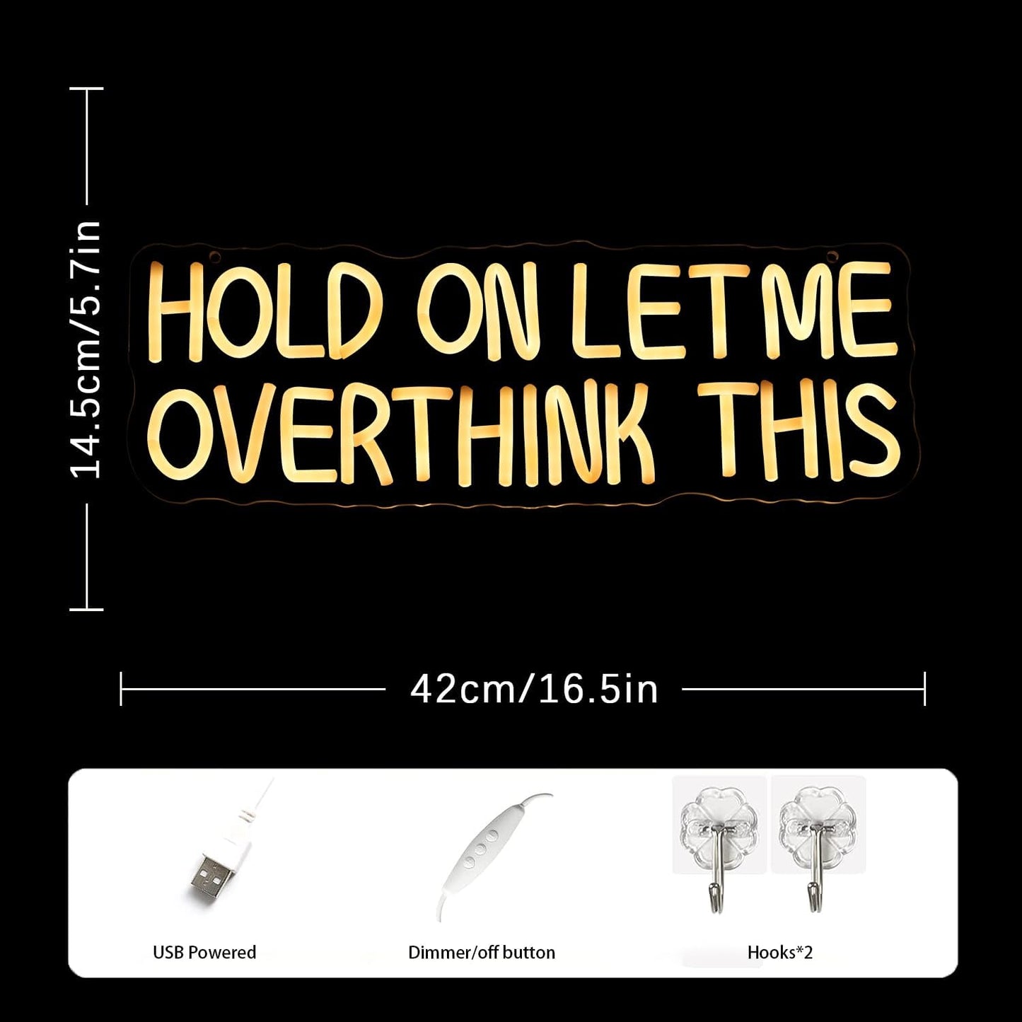 Hold On Let Me Overthink This Neon Sign Funny Neon Light Warm White Letter Neon Light Sign Dimmable LED Wall Sign for Bedroom Bar Classroom Party Library Bookstore Wall Decor