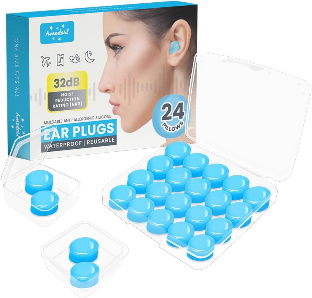 Comfortable Moldable Ear Plugs - 12 Pairs Soft Silicone Gel Earplugs for Noise Cancelling, Sleeping and Swimming, 32 dB Noise Reduction Rating (NRR) Blue