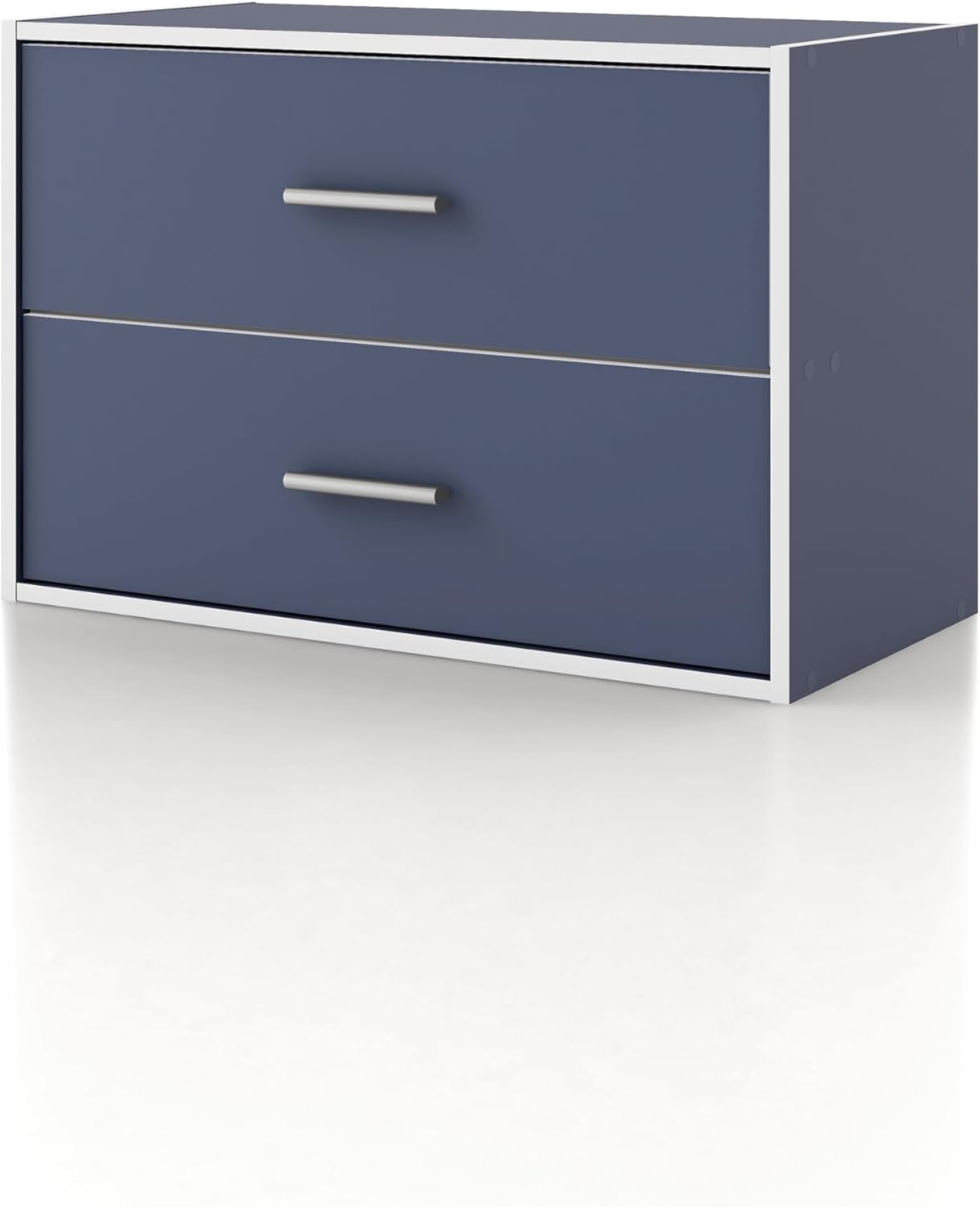 Homes: Inside + Out Apexa 2-Drawer Wooden Stackable Storage Drawers, Small Food Pantry Cabinet, Cajonera De Madera, Underbed Drawer Dorm Teen Room Decor & Bedroom, Home Office, Kitchen, Steel Blue