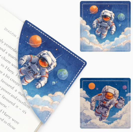 2PCS Leather Bookmarks 3.54 x 3.54 Inch Astronaut and Space Galaxy Design Reading Accessories for Books Journals Bibles Travel Diary Students Teachers and Book Lovers Gift