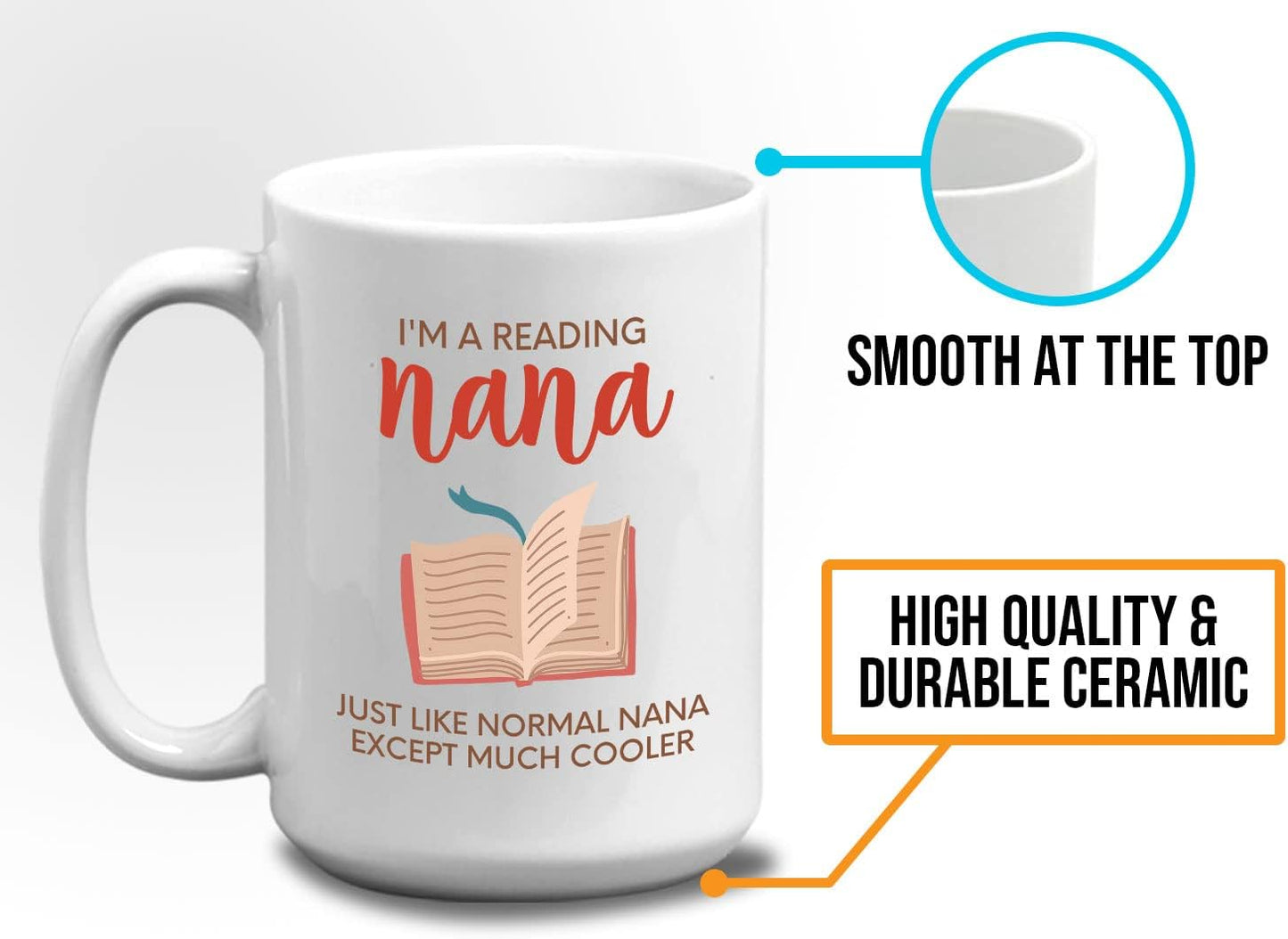 Bubble Hugs Book Lover Coffee Mug 15oz White - Reading Nana - Reading Reader Grandma Old Lady Book Lover Bookish Novelist Librarian Writer