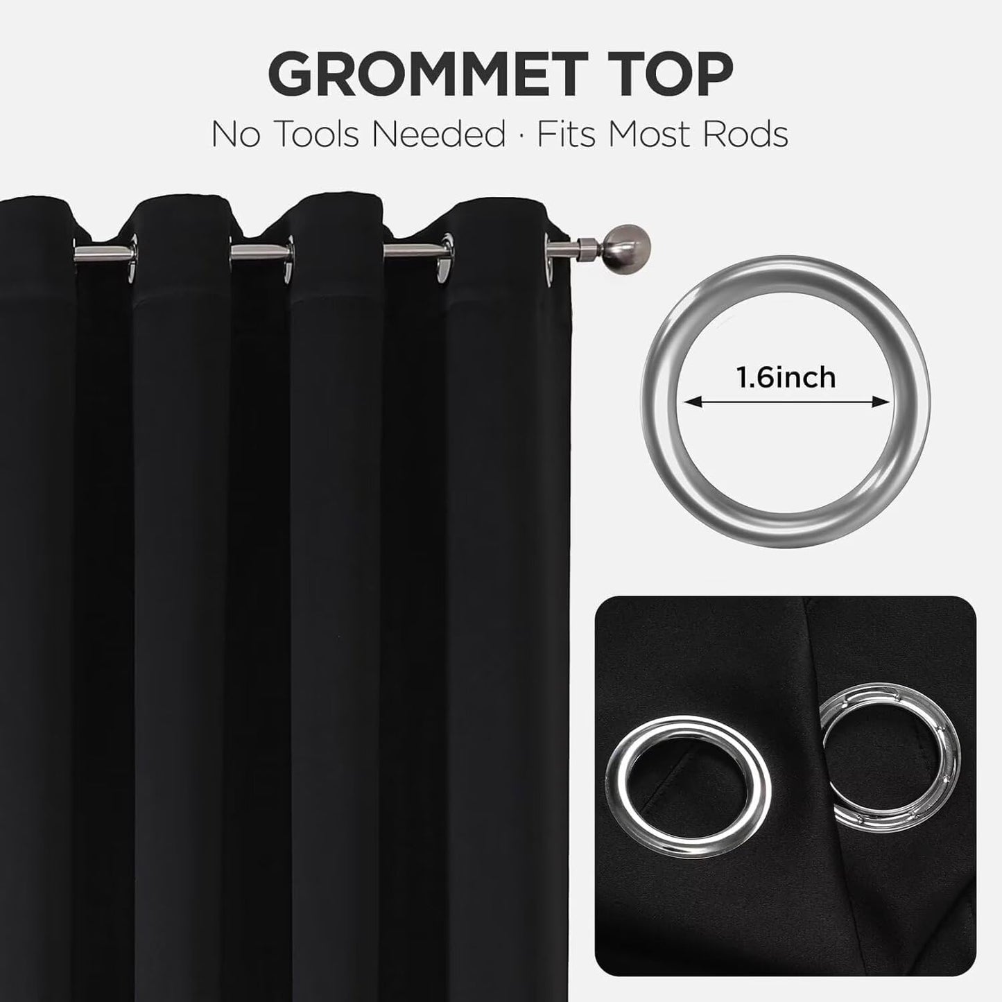 Joydeco Blackout Curtains 95 Inches Long 2 Panels Set, Thermal Insulated Long Curtains& Drapes 2 Burg, Room Darkening Drapes for Bedroom Living Room (Black, W37 x L95 Inch)
