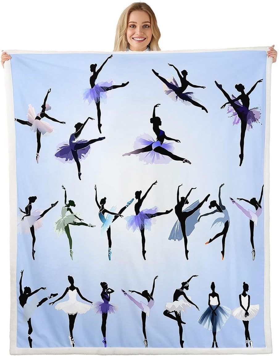 Erosebridal Girl Sherpa Blanket Ballet Flannel Blanket Dancing Theme Throw Blanket Trippy Bed Blanket for Bedroom Decorative Soft Plush, Classical Graceful Style Room Decoration Throw