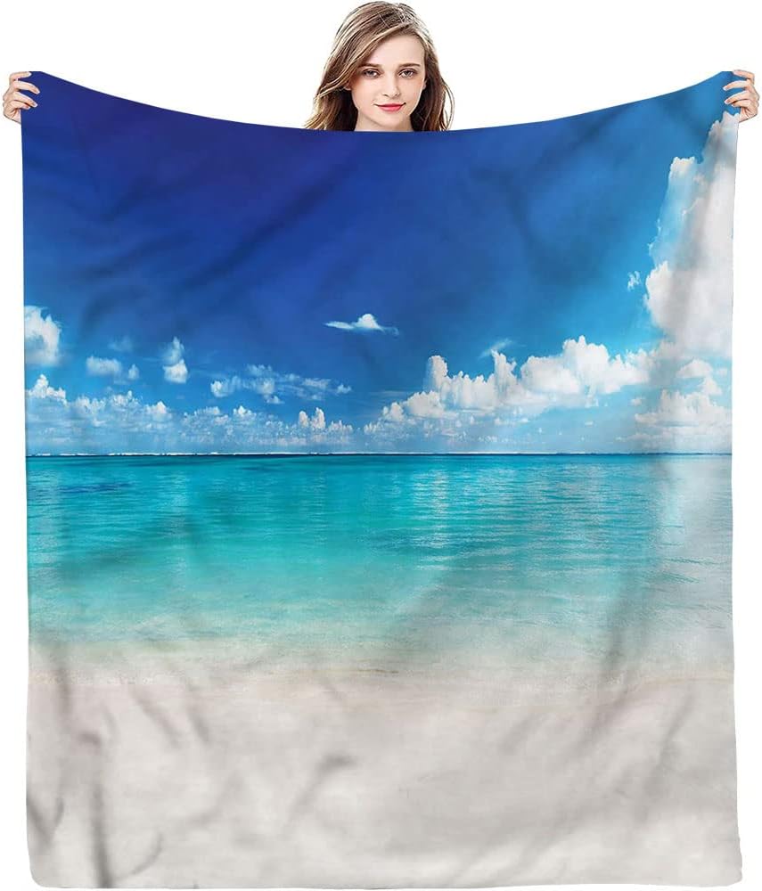 Gifts Blanket, Coastal Theme Under The Sea Background with Snails and, Plush Lightweight Fuzzy CozyOcean Soft and Cozy Throw Blankets, 30 x 40inches, for Children Adult, Pale Blue and White
