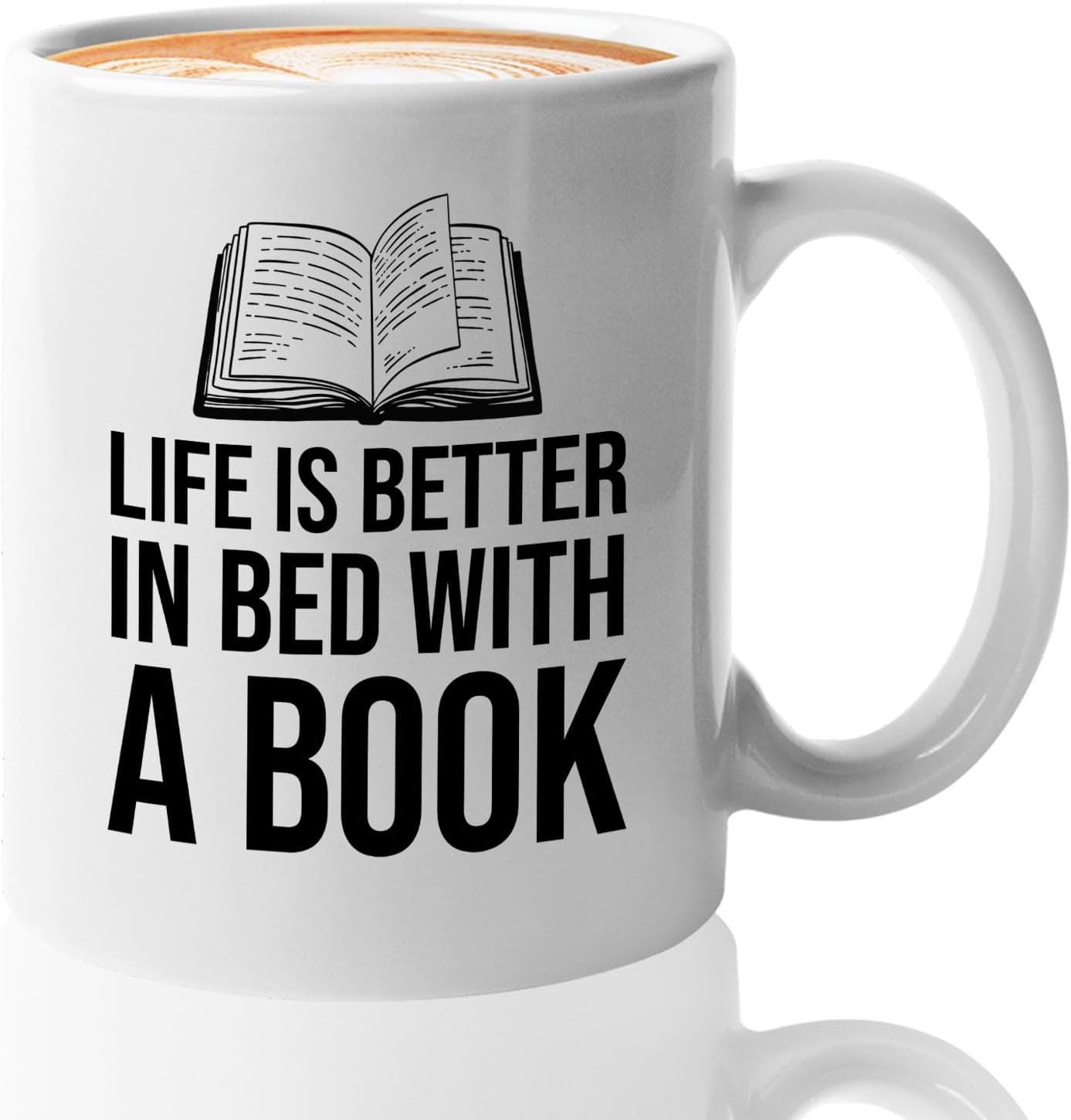 Book Lovers Coffee Mug 11oz White -Life is better in bed with a book - Gift For Poets Bookish People Bibliophile Librarian Book Club Reader