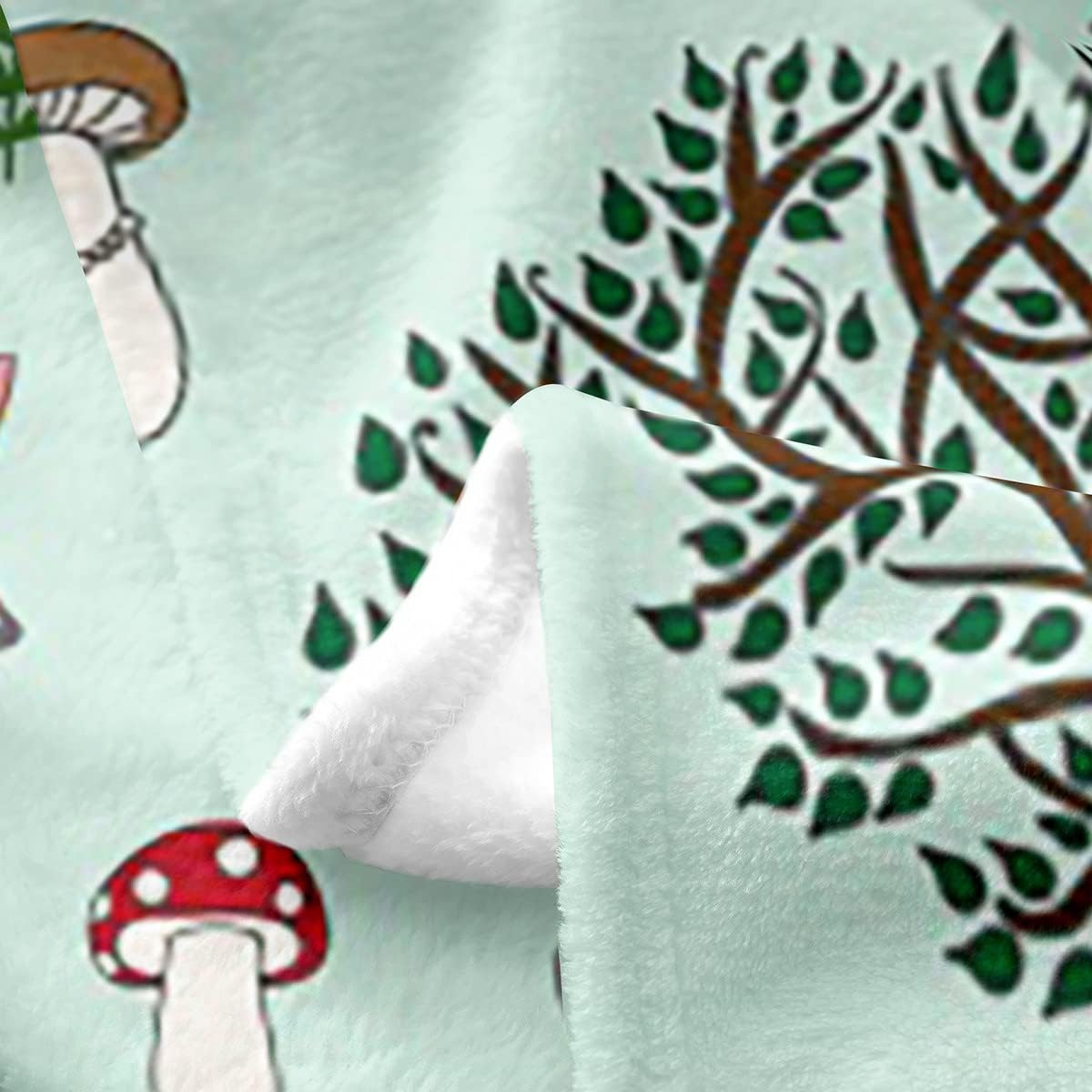 Erosebridal Farm Animals Fleece Blanket Throw Size, Cartoon Rabbit Deer Fox Hedgehog Fuzzy Blanket for Kids Boys Girls, Mushroom Tree Woodland Decor Flannel Blanket, Soft Cozy Throw Blanket, Green