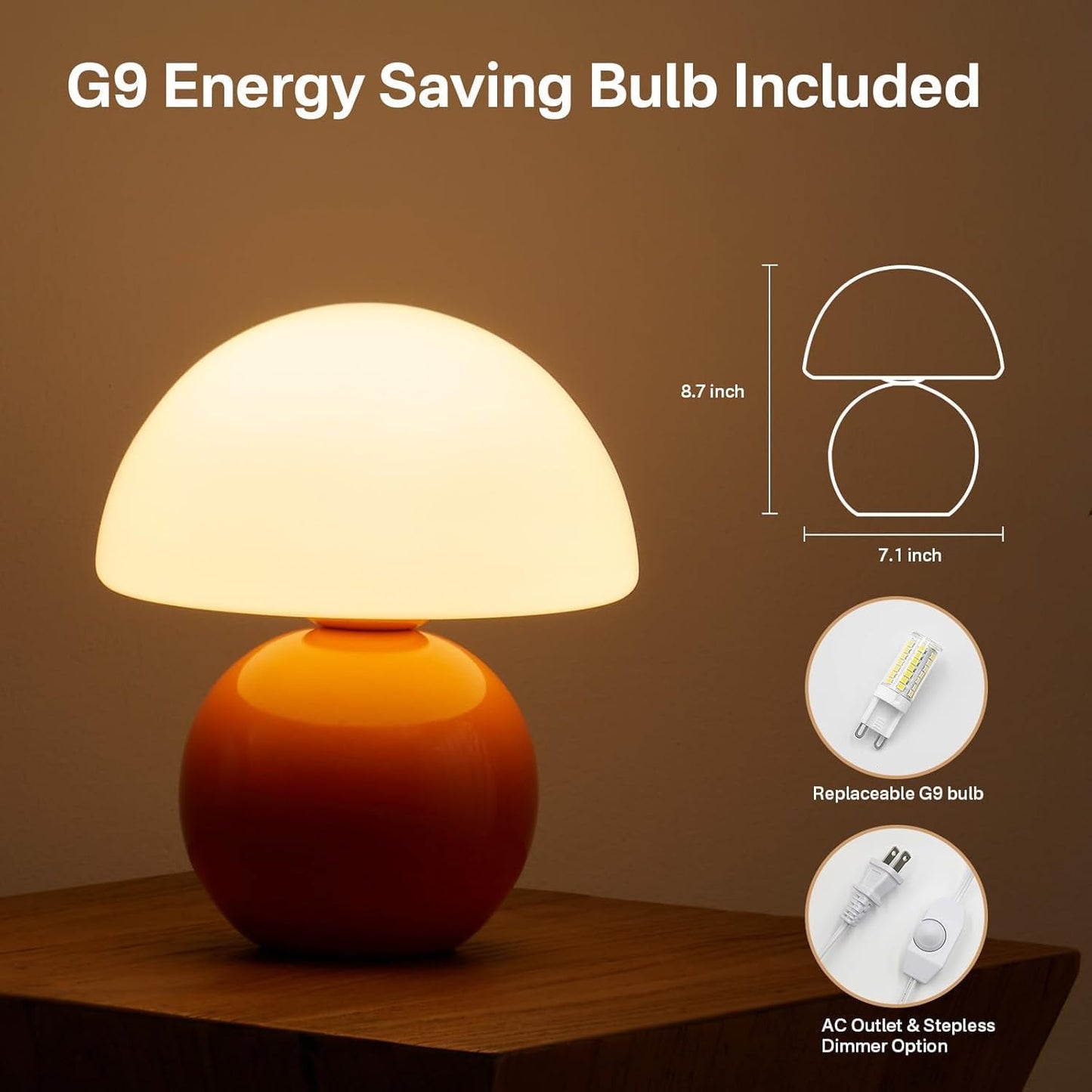 Mushroom Lamp Table Lamp for Bedroom,Desk Bedside Small Lamps for Living Room Night Stands,Mushroom Decor Cute Mini Modern Mid Century Lamps,Unique Aesthetic Home Living Room Decor(Orange)