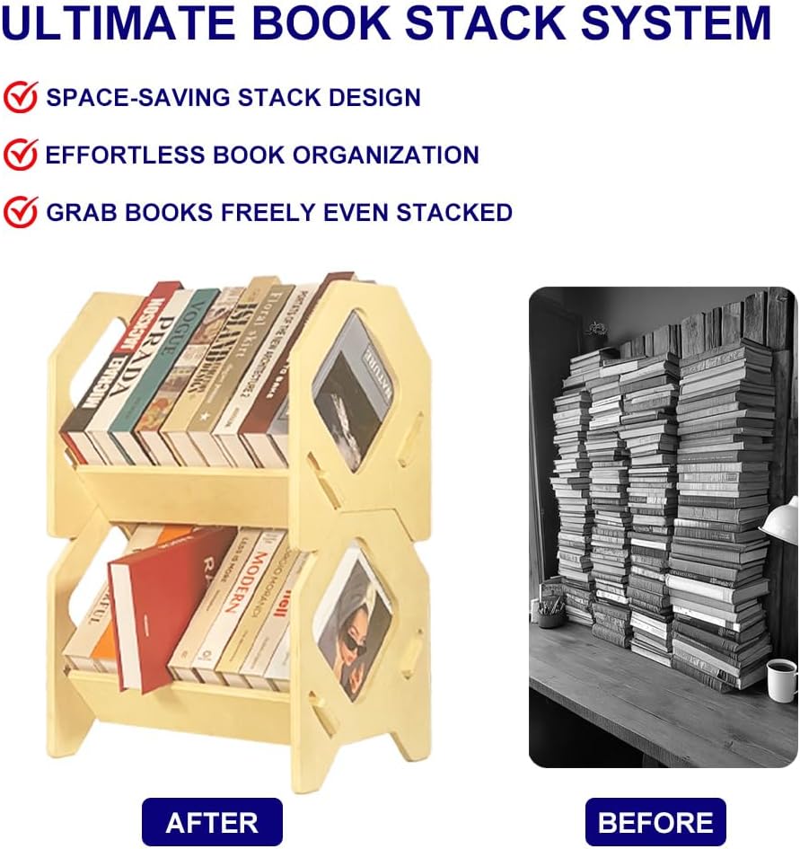 2 Pack Desktop Bookshelf, Stackable Book Organizer with Handle, Storage Rack for CD/Magazine/File Folder, Portable Small Bookshelf for Study, Living Room, Kid's Room, No Nails, Small Size