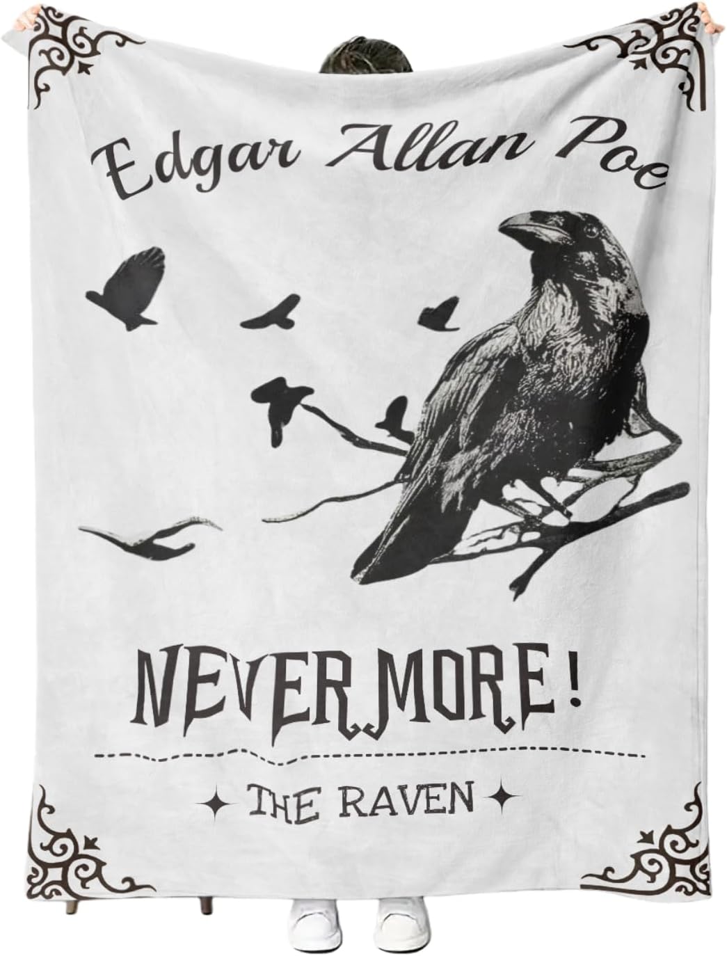 YWMAN Edgar Allan Poe & Raven Fleece Throw Blanket, Gothic Blankets Fuzzy Gifts for Sofa Couch Bedroom (50" x 60", The Raven)