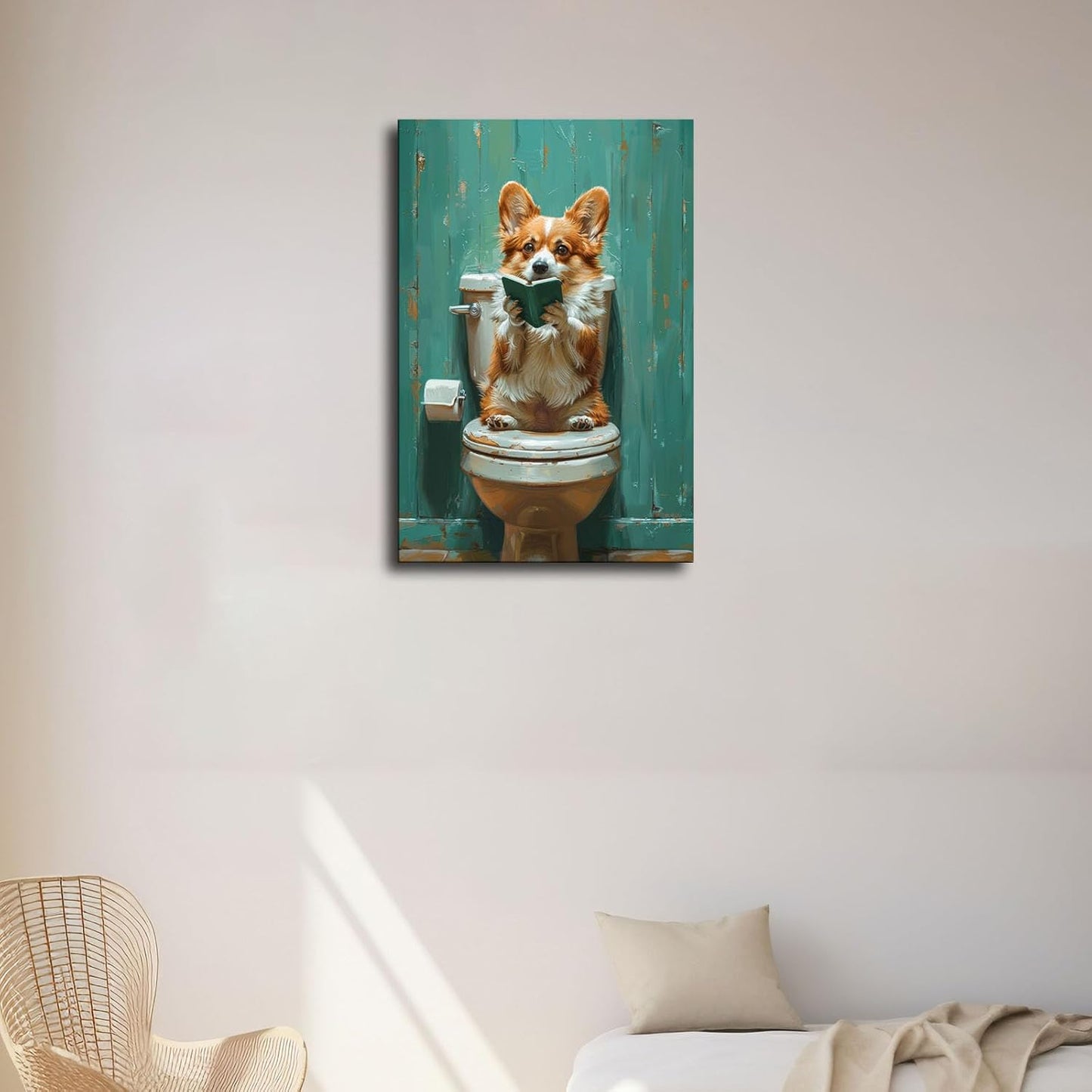 Generic Wall Art Bathroom Wall Art Funny Dog Re-reading Book Canvas Poster Living Room Wall Art Bedroom Wall Decor Printins (12x18inch-Framed), white