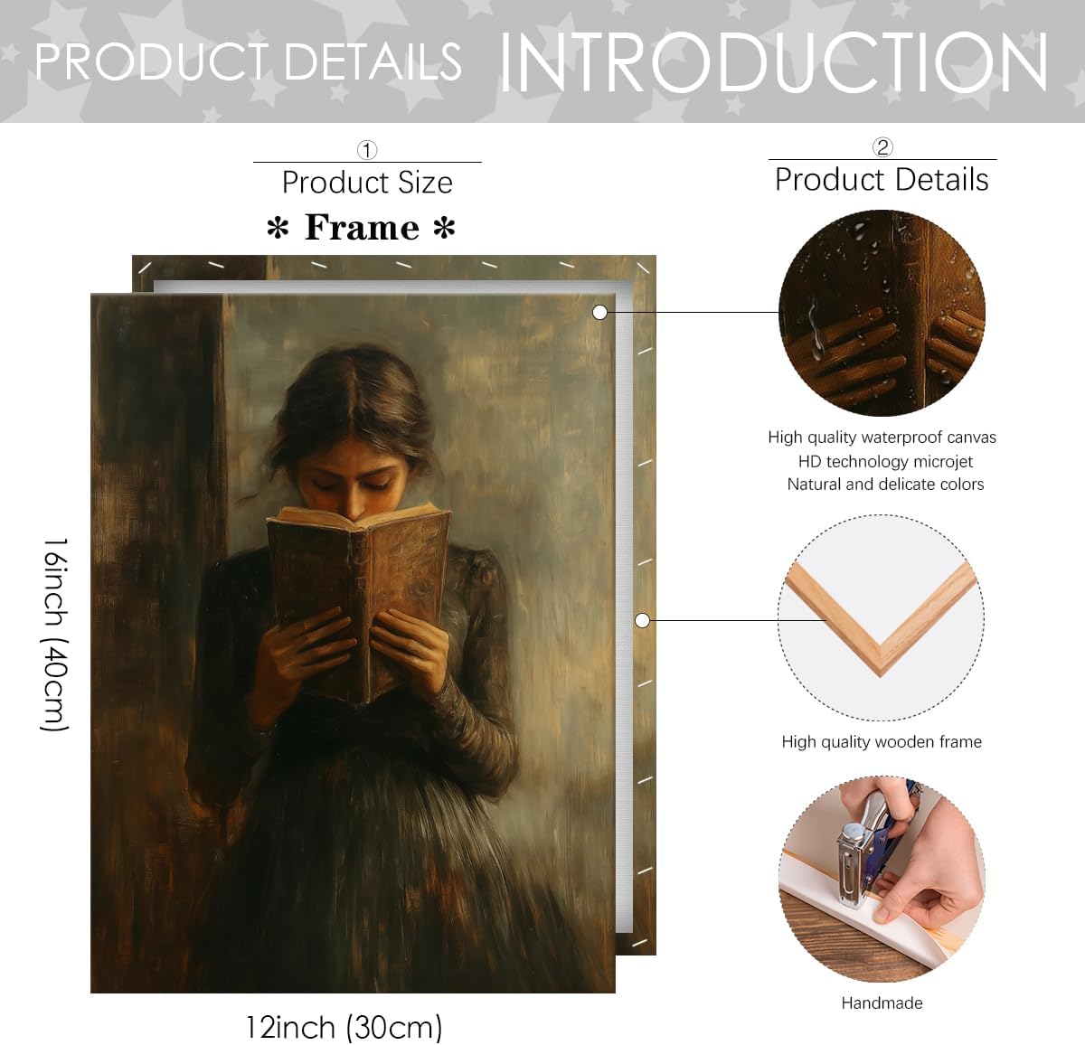 Dark Academia book wall art Decor Victorian Woman Reading Bookish Wall Art Print posters vintage book room library nook Decor Paintings Picture Moody Girl Aesthetic Poster 16x24in Wrapped Canvas
