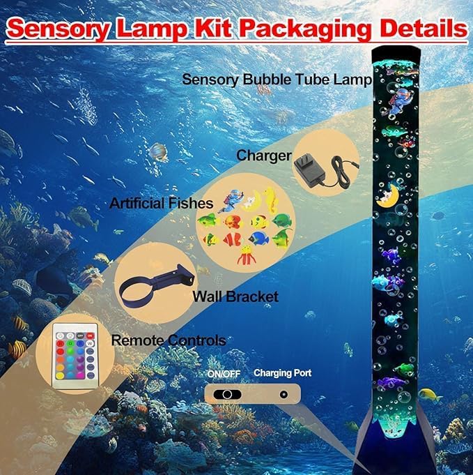 Sensory Bubble Tower Lamp with Wall Bracket: 4FT Color Changing LED Bubble Tube Light – Calming Sensory Lighting for Autism ADHD, Home Decor, Bedroom, Living Room, Meditation, Party Ambiance