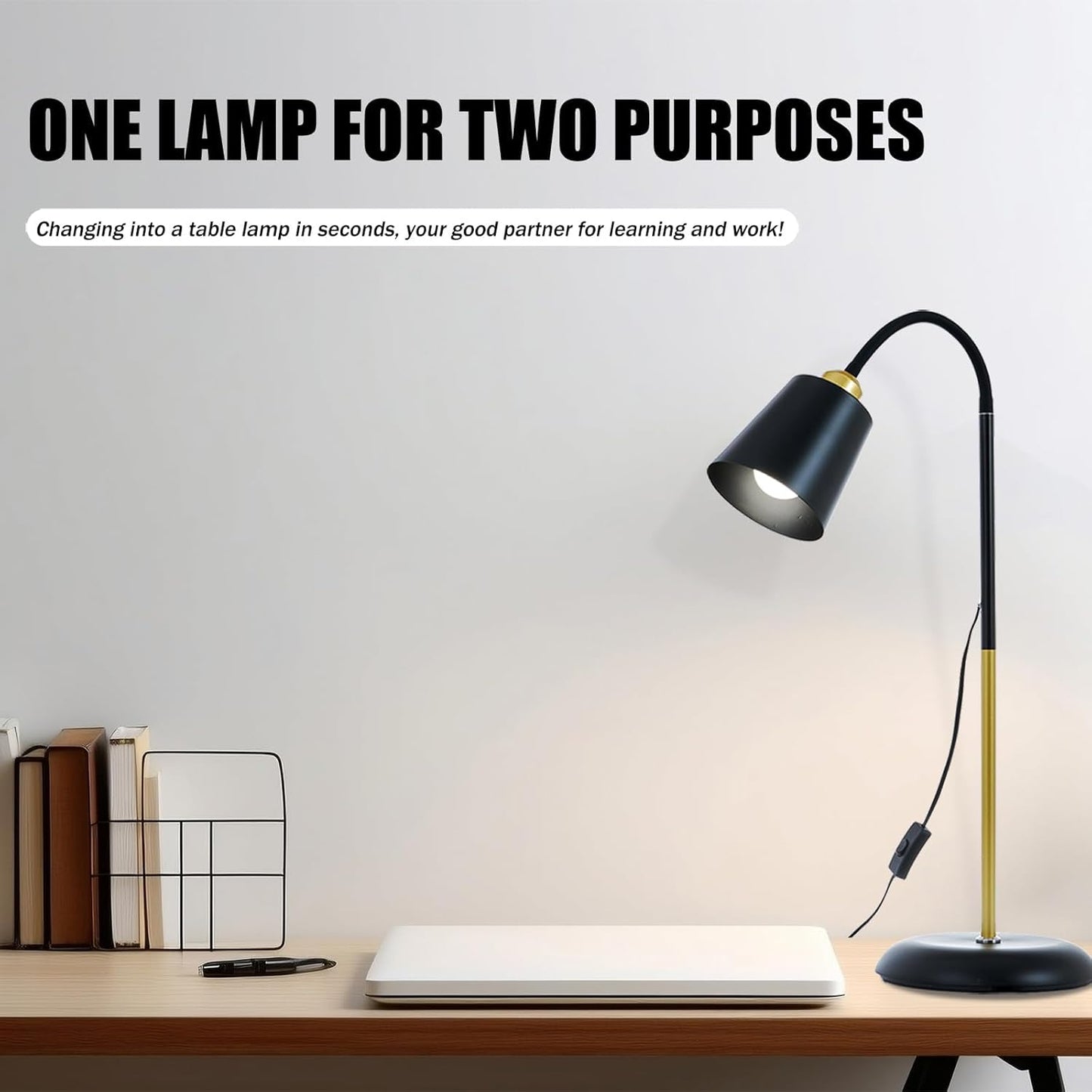 AoMck Floor Reading Lamp, Industrial Metal Floor Lamps for Living Room with Adjustable Bendable, 2 in 1 Reading Table Lamps for Living Room Bedroom Office, 12W Bulb Included (Black)