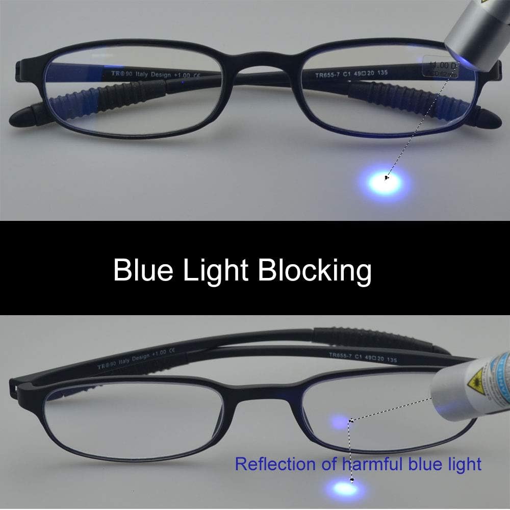 Computer Blue Light Blocking Reading Glasses(Flexible and Lightweight) Plastic Portable Readers