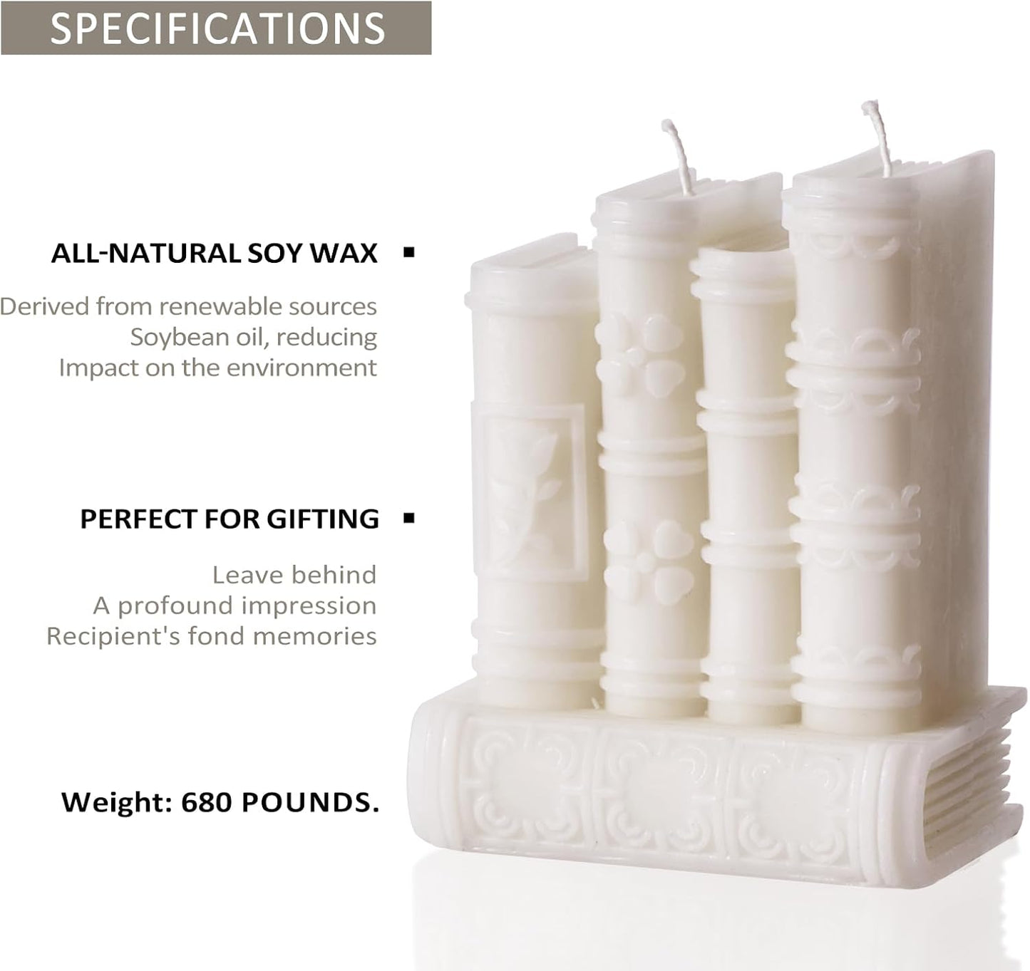Book Candle,Gifts for Book Lovers,Home Room Shelf Decor Idea,Handmade Soy Wax Candle for Home Decor for Living Room Bathroom (White)