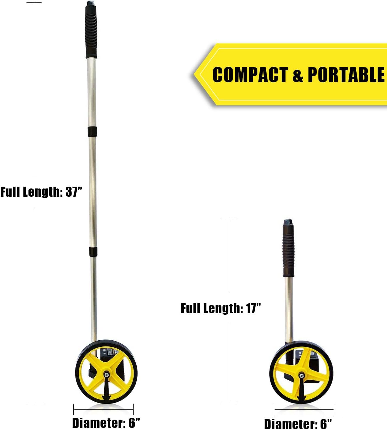 Zozen Measuring Wheel in Feet and Inches, 6-inch Measure Wheel - Telescopic/Mechanical/One Key to Reset/Starting Point Arrow and Cloth Carrying Bag, Measurement Up to 10,000Ft.