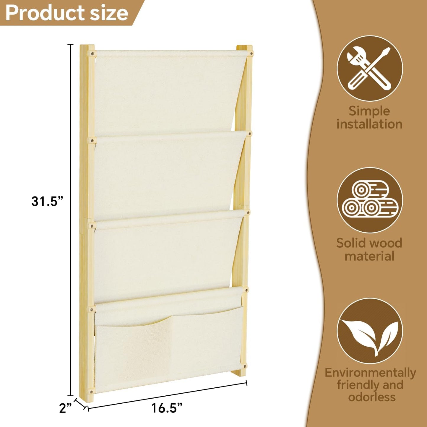Wood 4-Tier Wall Mounted Kids Bookshelf – Floating Book Shelf For Kids Rooms,Nursery & Classroom, Hanging Bookcase Organizer For Books, Toddler Book Shelf, Montessori Bookshelf, Nursery Shelves