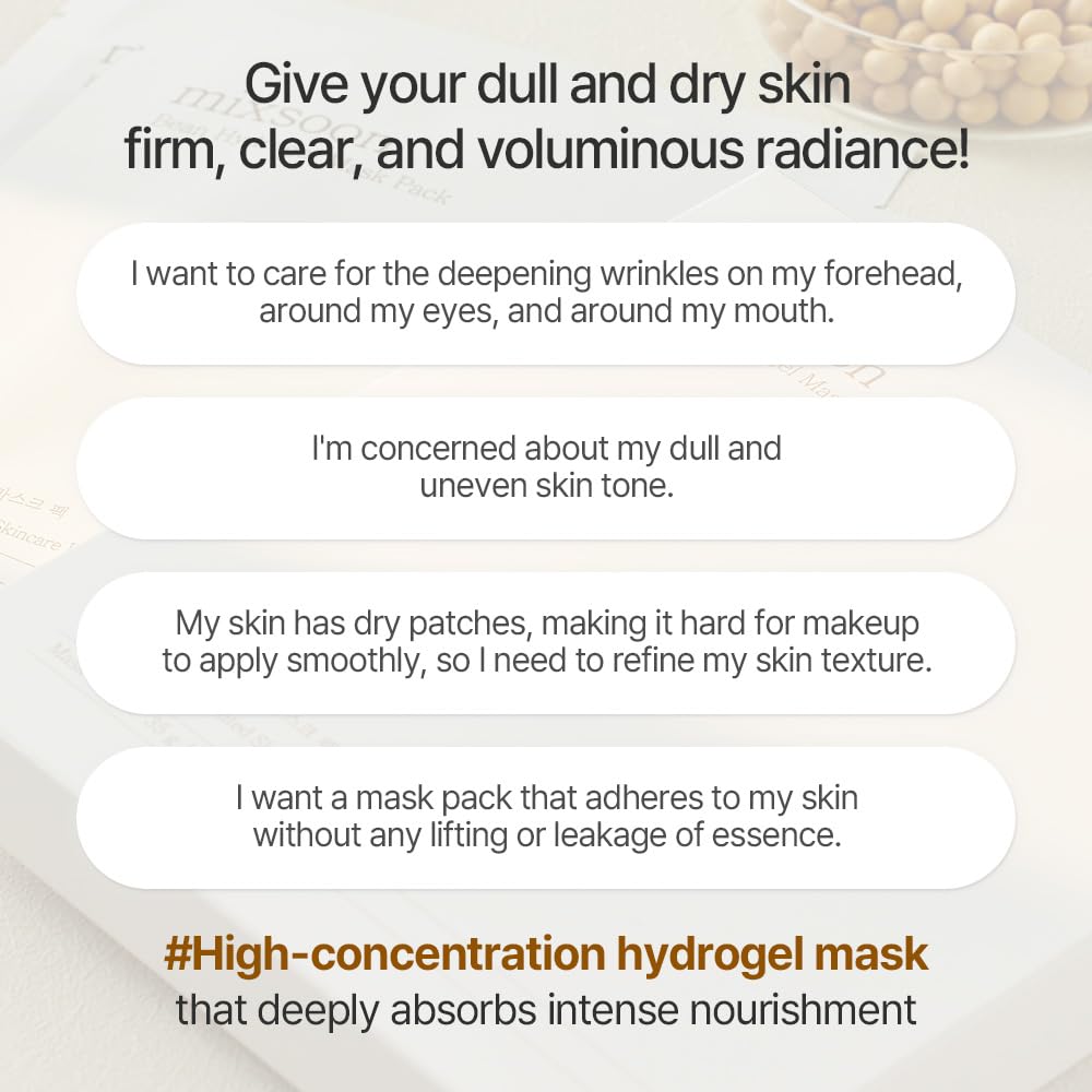 mixsoon Bean Collagen Hydrogel Mask Hydration All-In-One Firming, Soothing Gel Formula Face Mask for Radiant, Smooth Skin Stocking Stuffers 35g / 1.18 fl.oz. (5ea) Korean Glass Skin Care