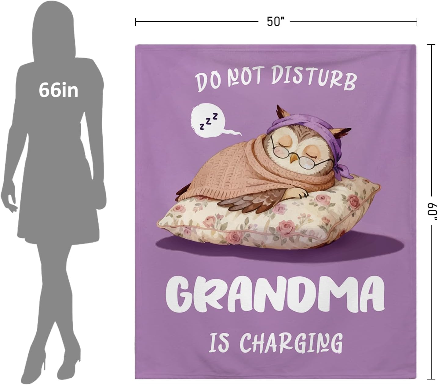 Flannel Blanket Gifts for Grandma - 50" x 60" Grandma Birthday Gifts, Great Grandmas Gift, Grandmas Gift for Christmas Mothers Day- Owl Design with Warm & Soft