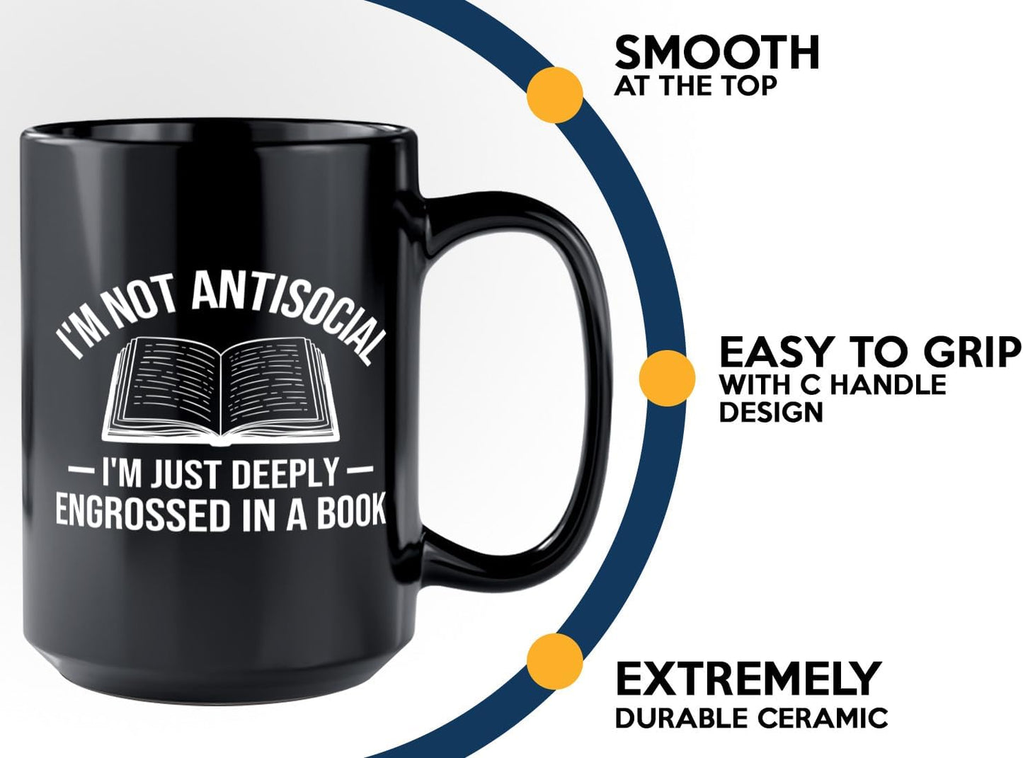 Book Lover Coffee Mug 15oz Black -Im not antisocial - Bookworm Literature Library Book Lover Reader Booked Editor Intellectual Studious
