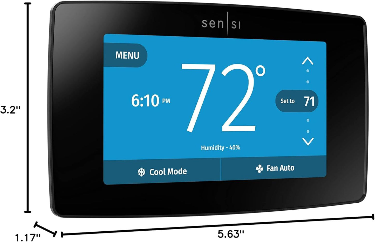 Emerson Sensi Touch Wi-Fi Smart Thermostat with Touchscreen Color Display, Works with Alexa, Energy Star Certified, C-wire Required, ST75 Black 5.625" x 3.4" x 1.17"