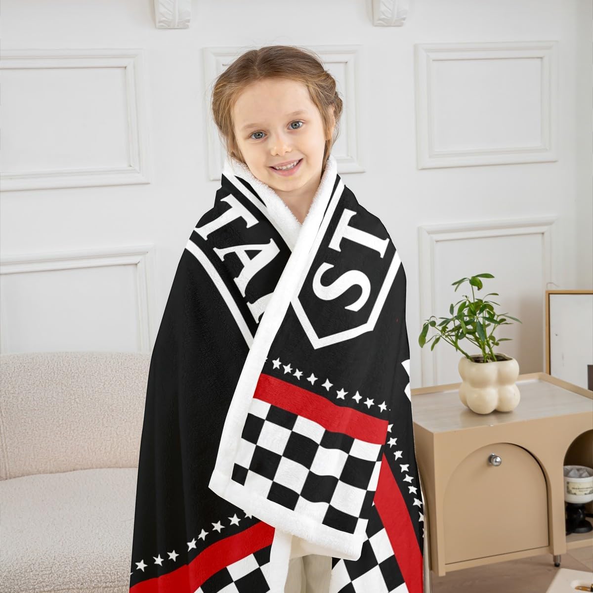 Racing Flag Throw Blanket,Black White Geometric Checkerboard Fuzzy Blanket,Race Car Extreme Sports Games Fleece Throws for Bed Couch Sofa,Simple Soft and Breathable,Throw Size (50 x 60 Inches)