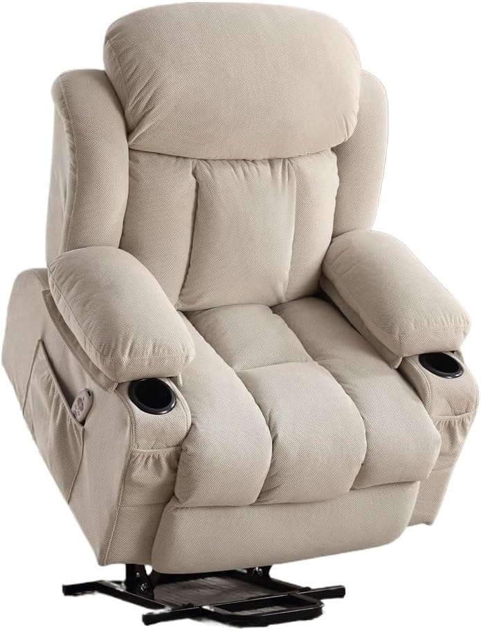 Electric Lift Recliner Chair for Elderly Sofa with Massage and Heat Comfortable Home Theater Seating Ergonomic Single Lounge Chairs for Living Room with Cup Holders and Side Pocket