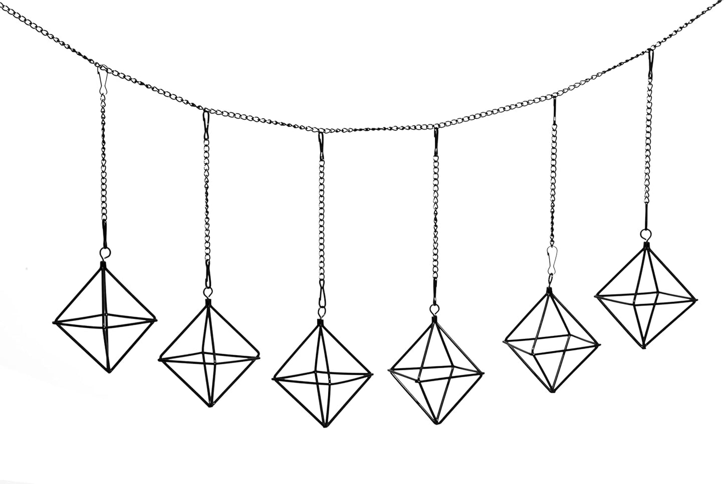 Small Air Plants Holders Black Hanging Airplants Hangers Iron Wire Airferns Display Frame Geometric Tillandsia Air Planter with Chains for Wall Mounted Himmeli Decor 6pcs(No Plants)