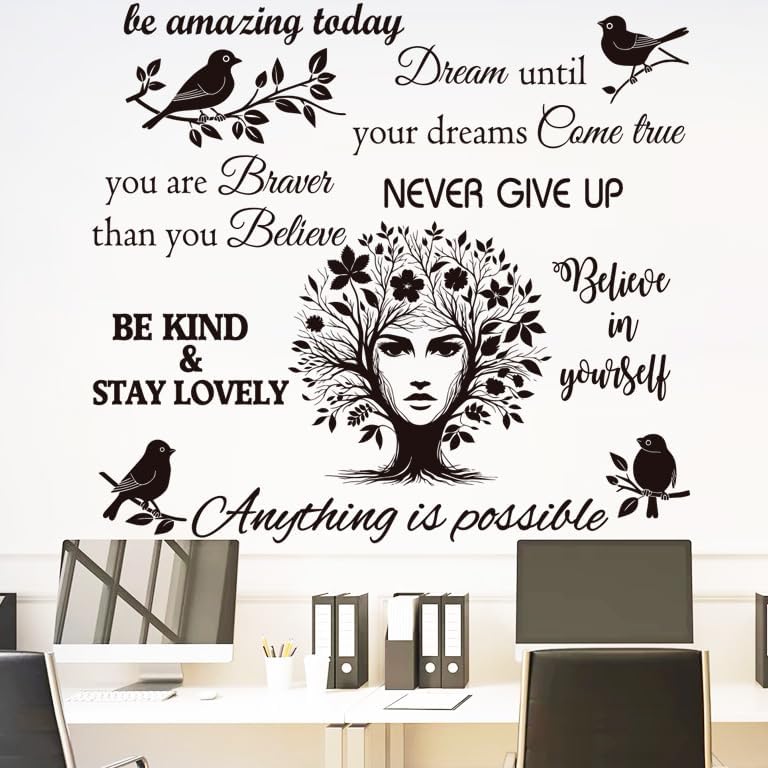 Inspirational Quote Wall Decals Vinyl Quotes Stickers Removable Positive Saying Wall Lettering Girl Tree Stickers Home Decor.