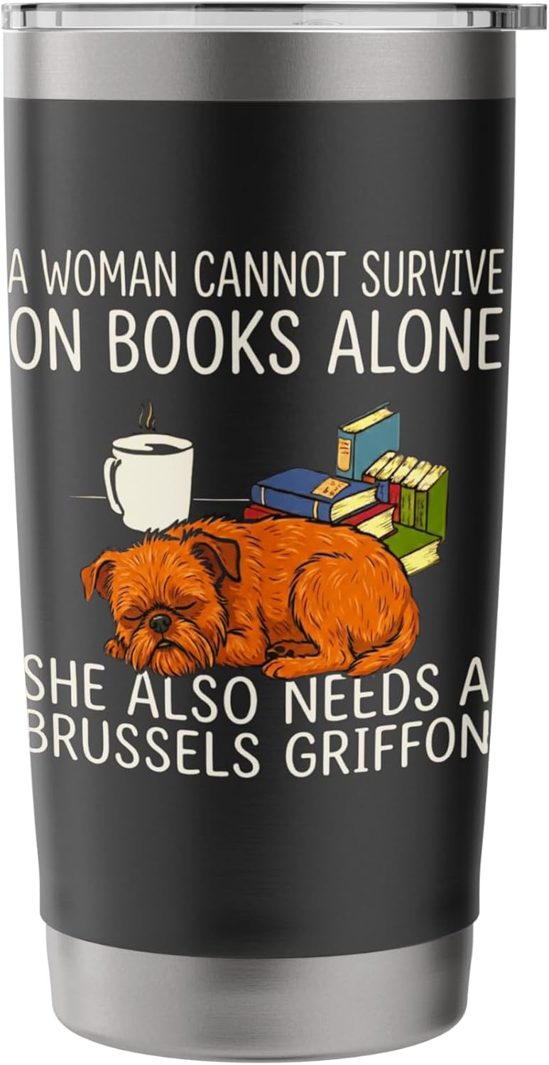 Books Coffee Brussels Griffon Funny Dog Lover Stainless Steel Insulated Tumbler