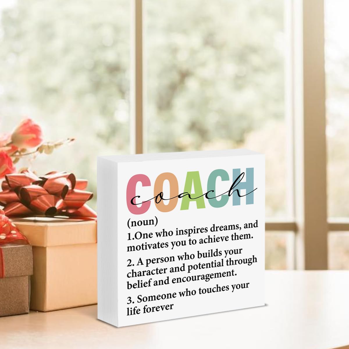Coach Gifts for Women, Gifts for Volleyball Cheer Dance Coach Definition Wood Block Sign Home Office Desk Shelf Decor
