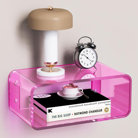 Acrylic Floating Nightstand, Bedside Table, Nightstand Shelf Wall Mounted Bedside Shelf (Pink, Small)