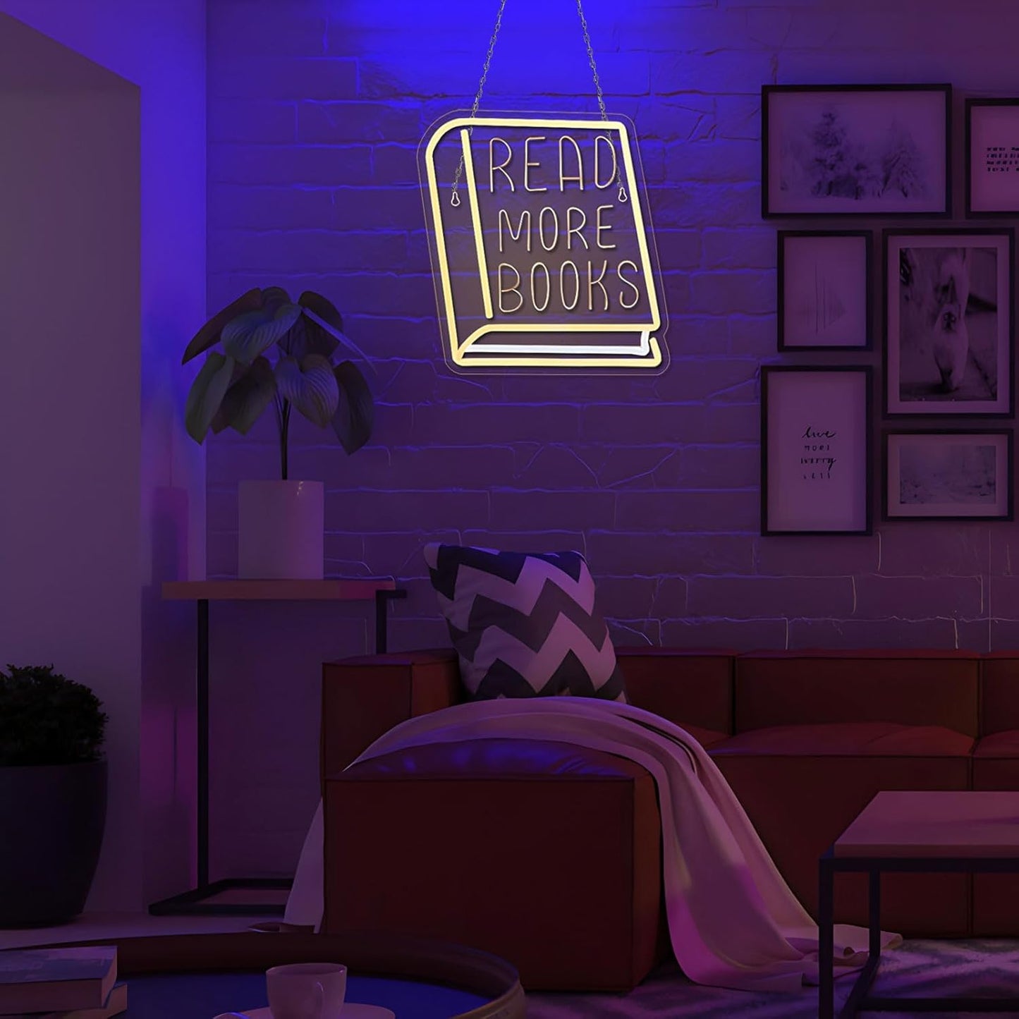 Read More Books Neon Sign,Dimmable Inspirational Read LED Lights Up Signs for Classroom Library Bedroom Office Dorm Wall Decor Desk Decorations(11.8"×10.6") (Yellow-Read More Book)