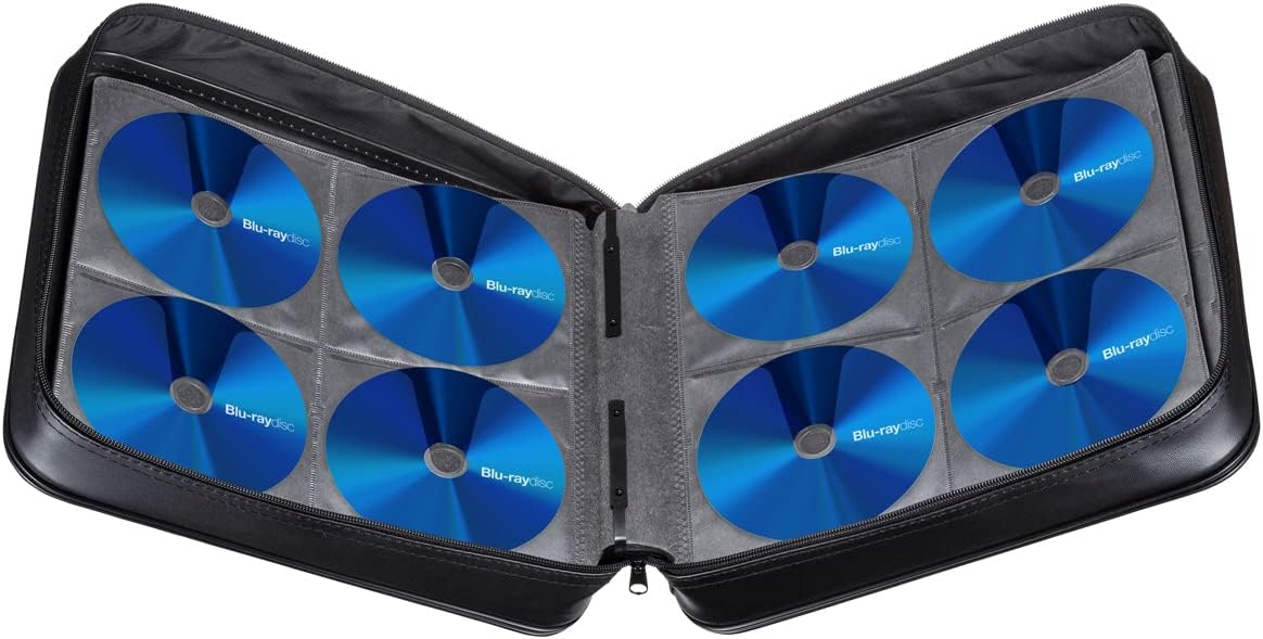 SANWA 320 Capacity CD Case, Large CD Sleeves, Portable DVD VCD Storage Box, Portable Zipper Bag, EVA Protective Blu-ray Wallet with Handle, For Car, Home, Office, Games Disc, Audio Music, Black