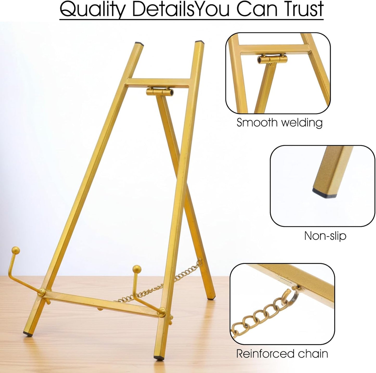 16.5" Gold Metal Easel Stand, Tabletop Tripod Easel Display Holder for Wedding Signs, Pictures, Plates, Art, and Books (1 Pcs)