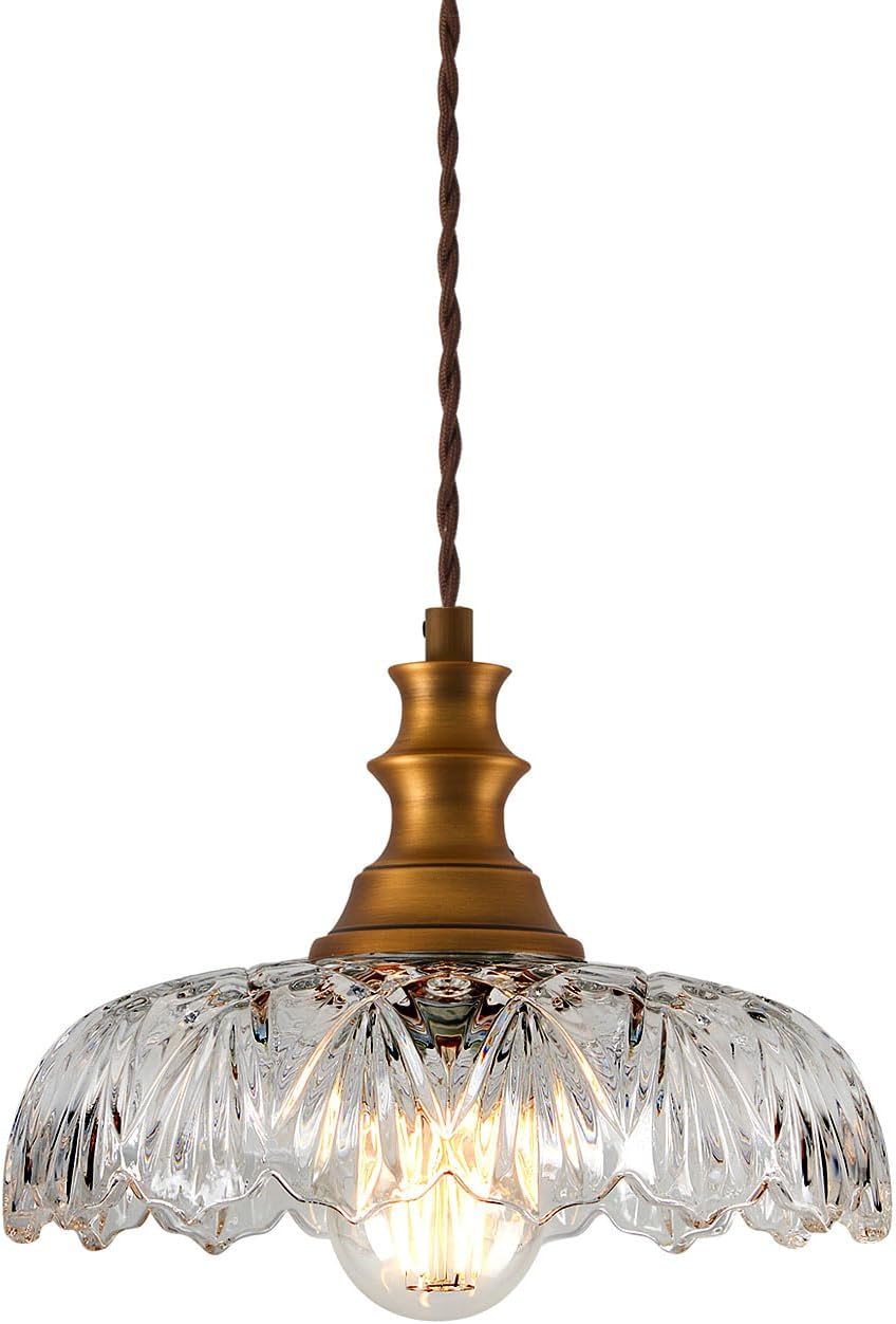 Vintage/Antique Brass Glass Pendant Light Fixture Over Sink/Table for Kitchen Island,Farmhouse Gold Hanging Pendant Chandelier for Bedroom Hotel Dining Room