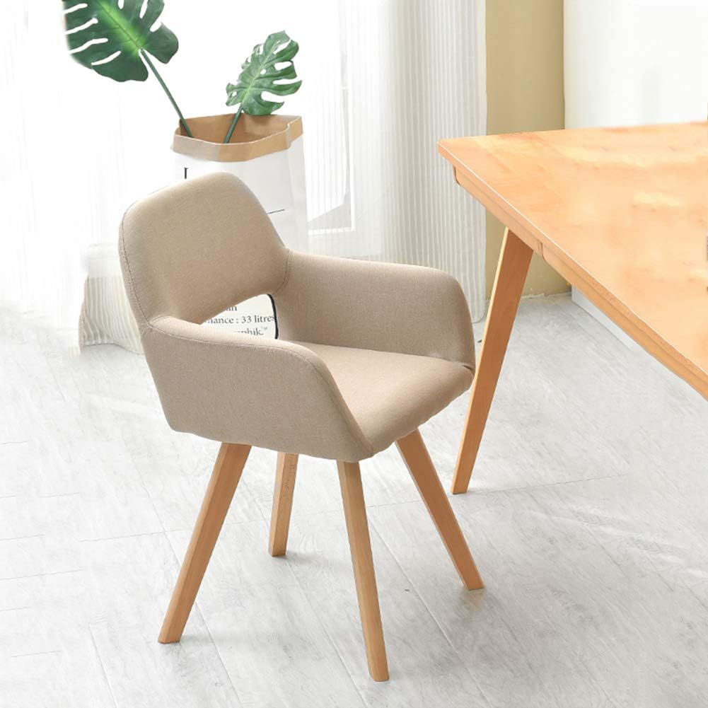 Comfortable Chair Nordic Dining Chairs,Mid-Century Modern Cotton Linen Upholstered Lounge Chair Makeup Stool,Accent Arm Chairs with Solid Wood Legs,for Restaurant/Pub/Cafe/Living Room/Hotel/Kitchen