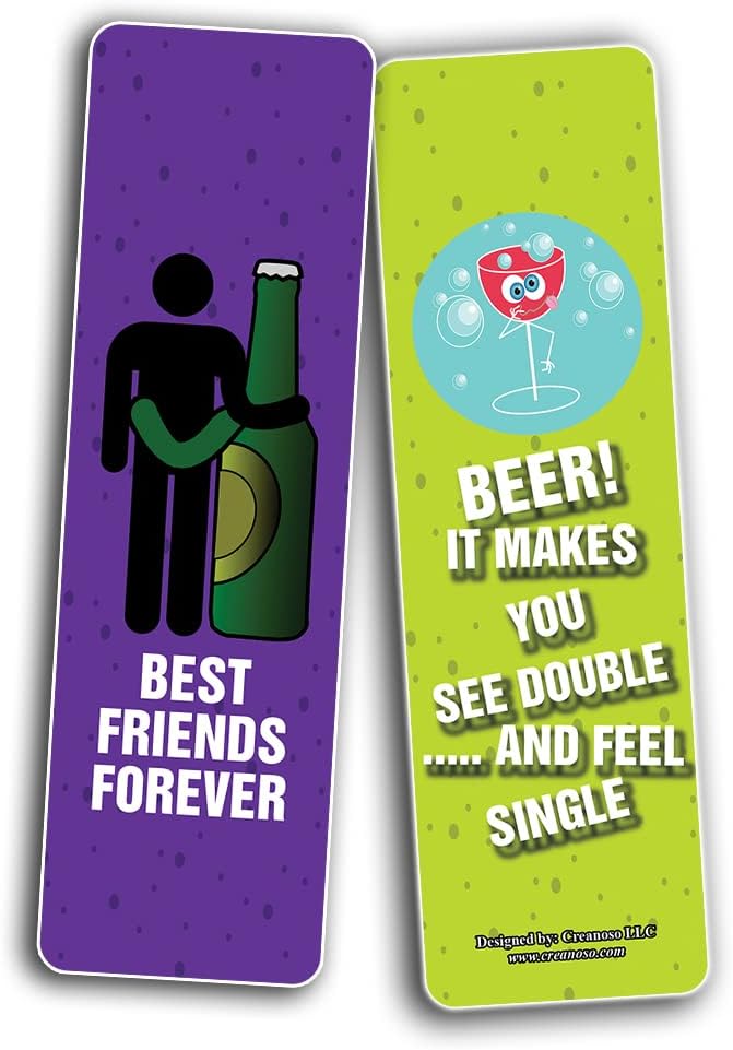 Creanoso Funny Beer Friends Bookmarks (2-Sets X 6 Cards) – Daily Inspirational Card Set – Interesting Book Page Clippers – Great Gifts for Adults and Professionals