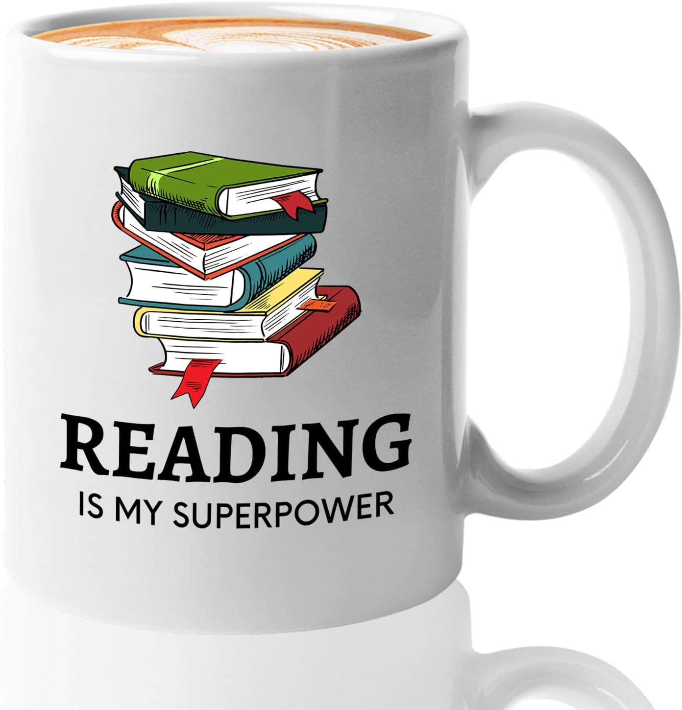 Bubble Hugs Book Lover Coffee Mug 11oz White - Reading Is My Superpower B - Reading Owl Reader Stack of Books Book Lover Bookish Novelist Librarian Writer