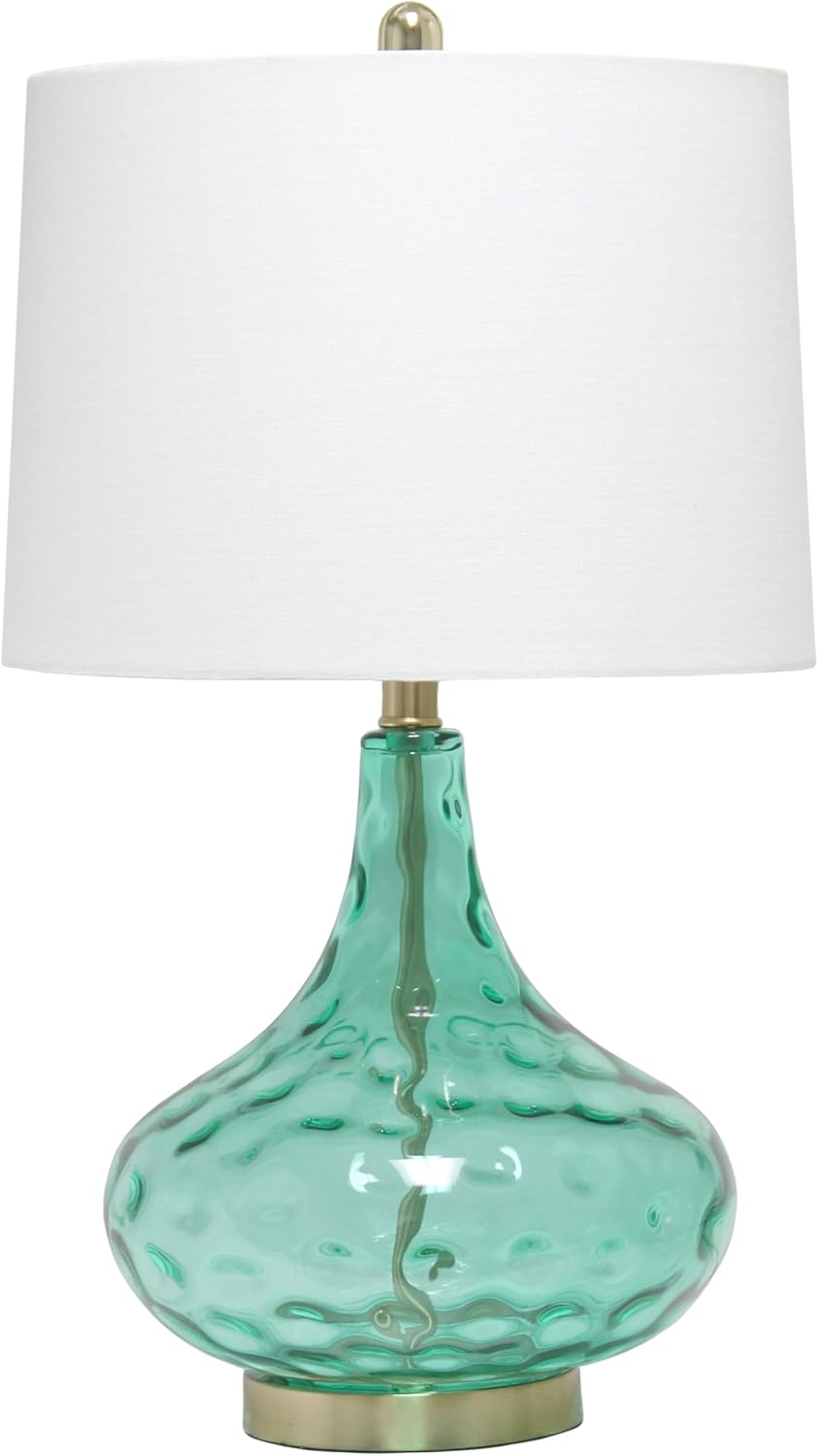 Elegant Designs LT3217-SEA 24" Modern Refined Bubbly Colored Glass Table Lamp with White Linen Tapered Drum Shade, Seafoam Green
