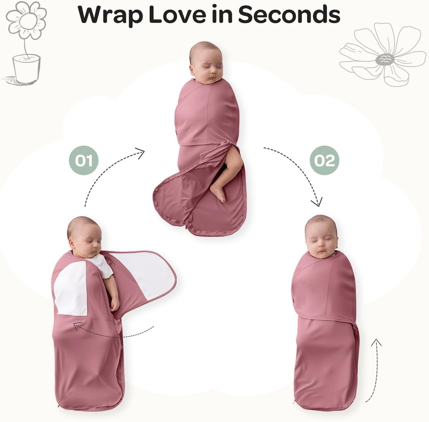 Momcozy Swaddles for Newborns, Quiet Fastener Swaddle Suitable for Infant 0-3 Months, New-Parent-Friendly Sleep Sack, Reduce Startle Reflex, Newborn Boys Girls Registry Essentials, 2-Pack, Bloom