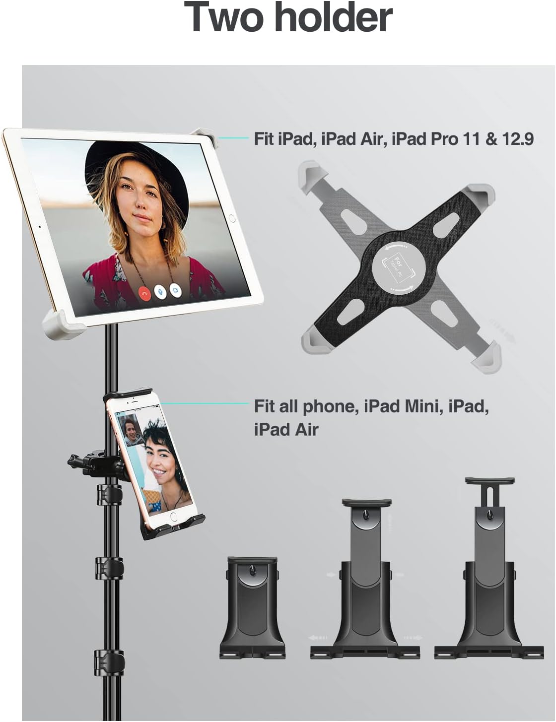 elitehood iPad Tripod Stand, 65-inch Height Adjustable iPad Stand Holder, 360° Rotating Tablet Tripod for Music, Compatible with iPad Pro 13 12.9 11 Air and All 4-14.5 Inch Tablets
