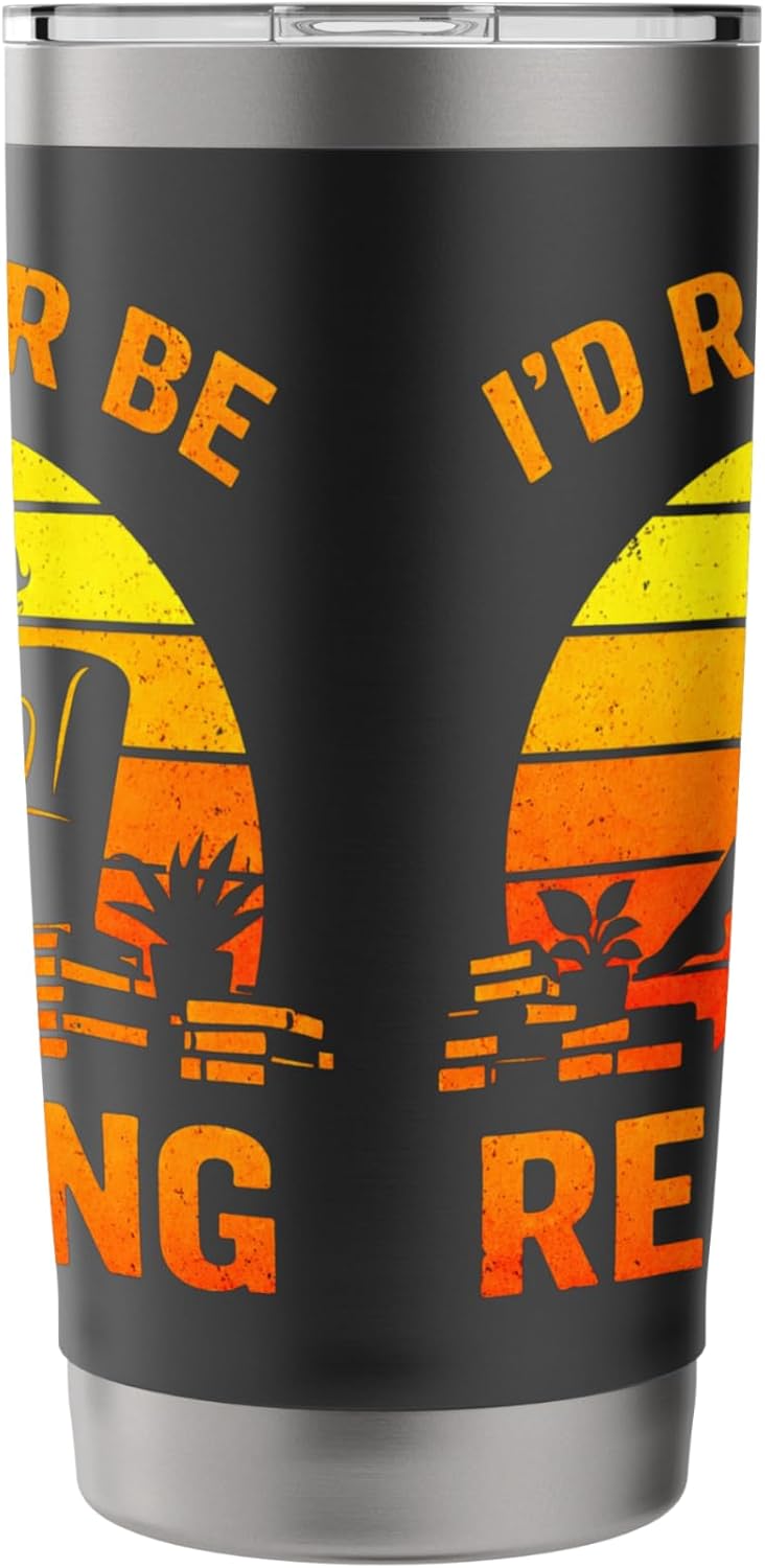 I'd Rather Be Reading Funny Retro Book Lover Bookworm Stainless Steel Insulated Tumbler