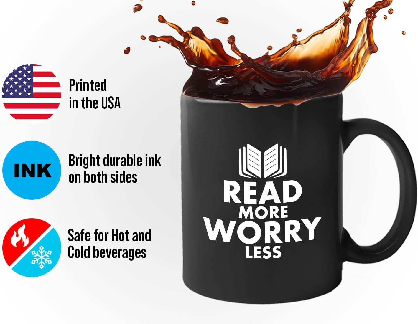 Book Lover Coffee Mug 11oz Black - read more - Literary librarian Literature Bookworm Historian Public Library Curator Bibliophile Bibliolater