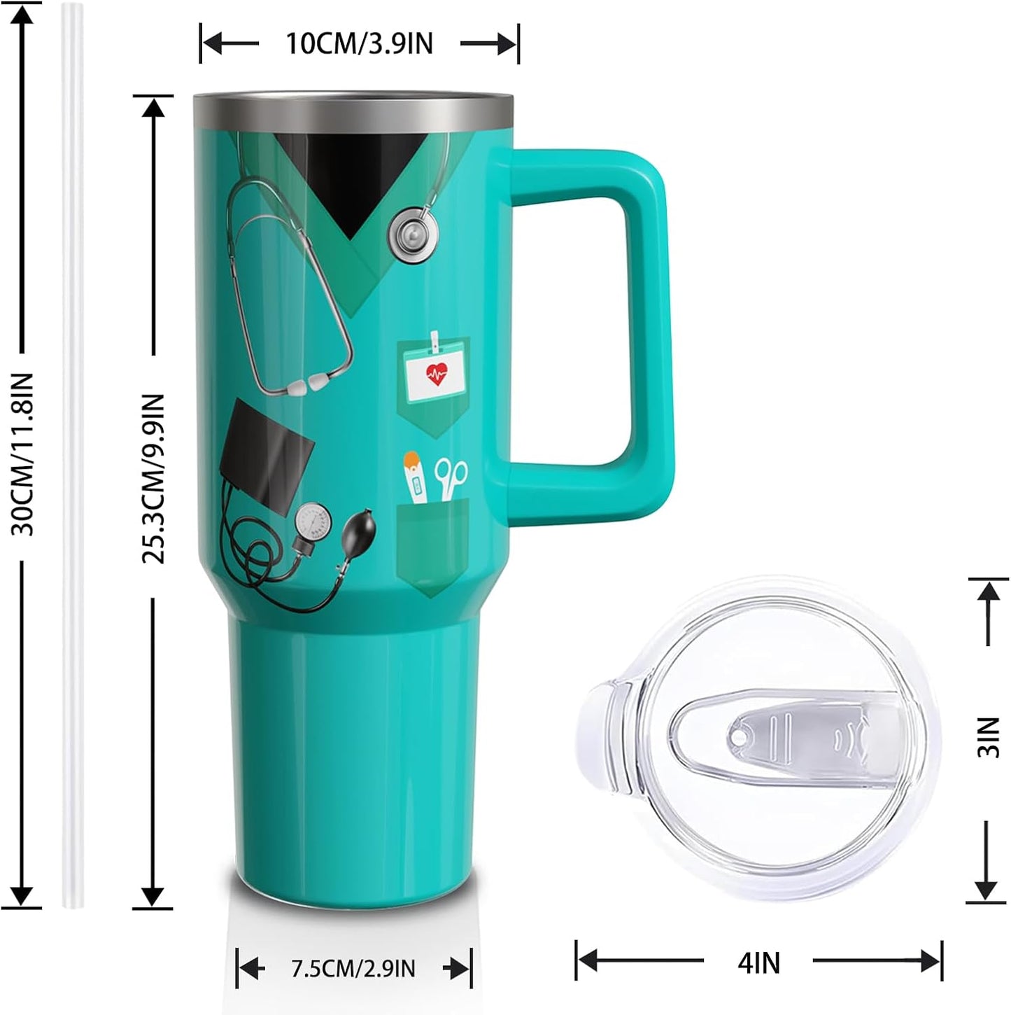 Nurse Cup Gifts for Women Men, 40 Oz Tumbler with Handle and Straw, Nursing Practitioner Appreciation Graduation Nurse Week Teal Insulated Stainless Steel Water Bottle 1PC