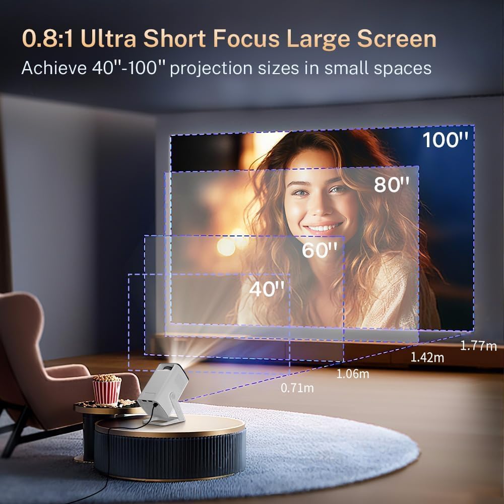 Mini Portable Projector for Bedroom with WiFi and Bi-directional Bluetooth 1080P 4K Support Smart Android 14 OS Auto Keystone Compatible with Netflix, YouTube, Prime Video, Disney+